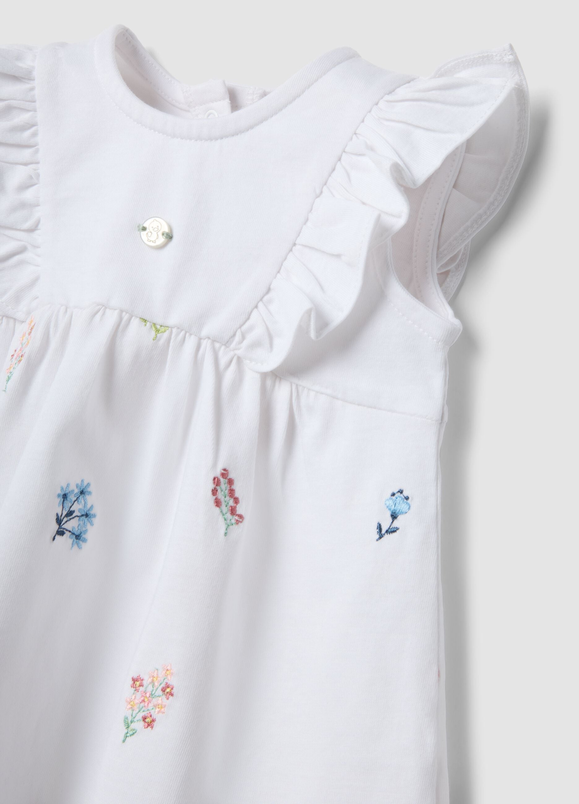 Pure white cotton baby girl set with embroidered flowers