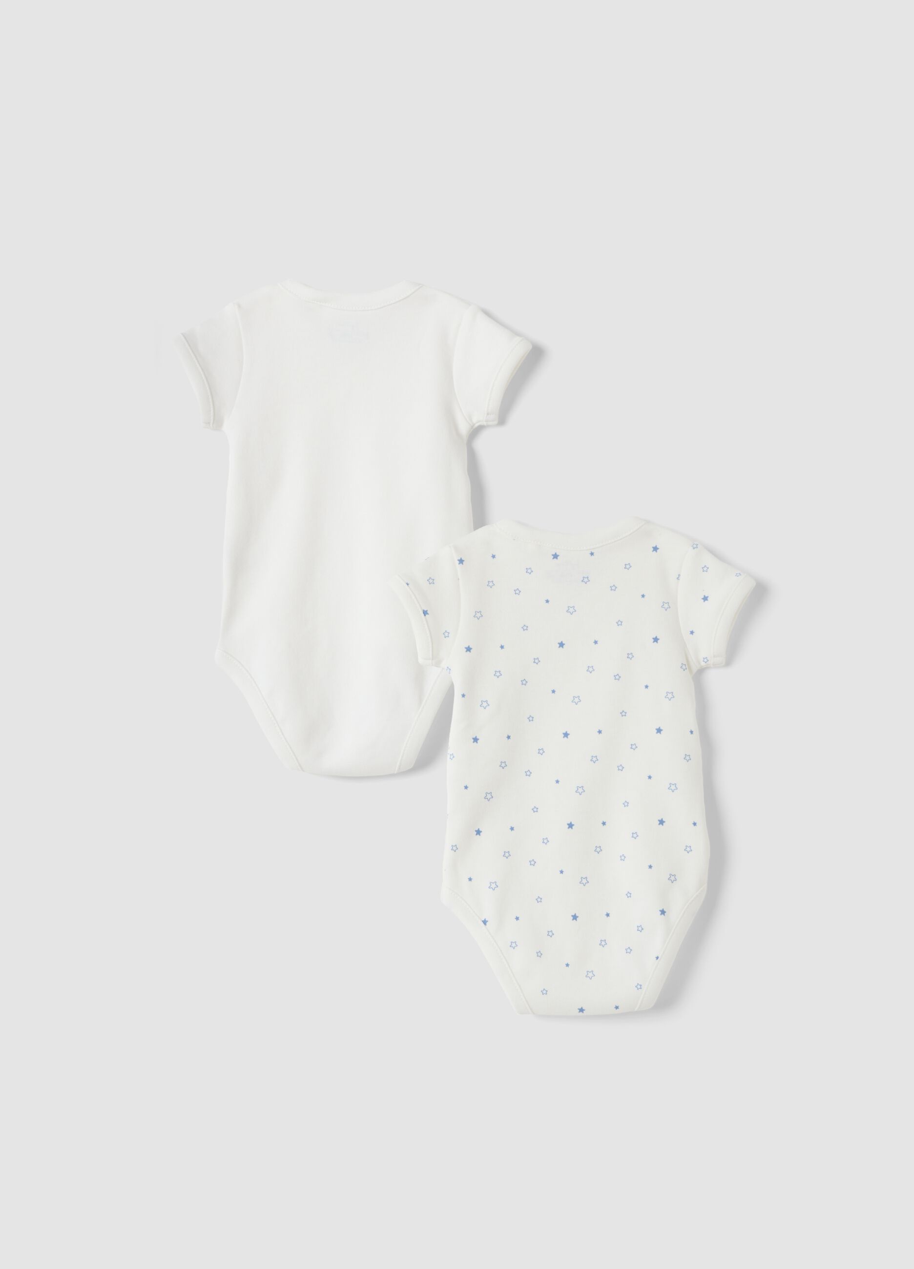 2-pack white organic cotton crew-neck bodysuits with print