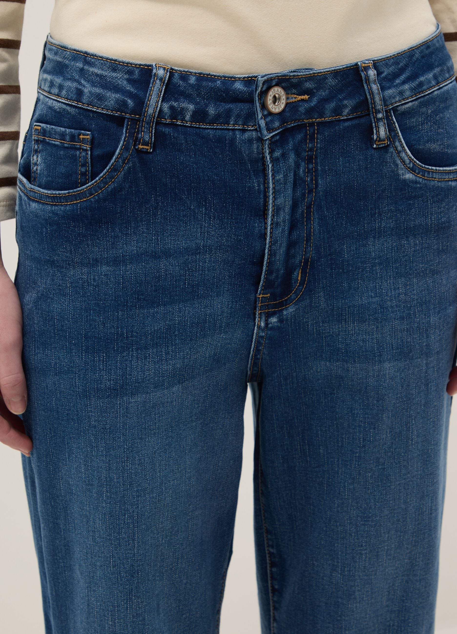 Wide-leg trousers in blue stretch cotton denim blend