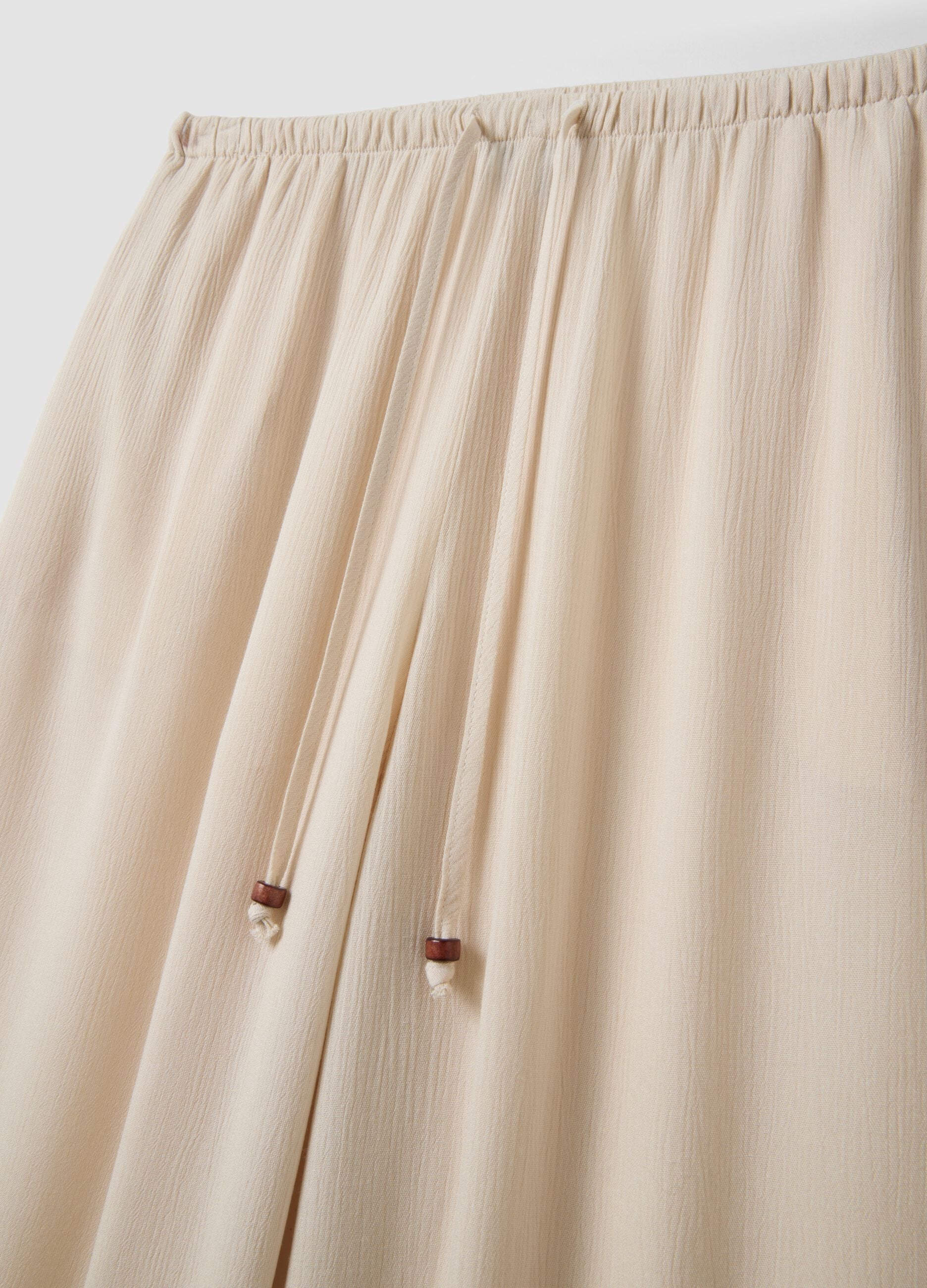 White pure viscose trousers with drawstring, relaxed fit