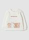 White pure cotton sweatshirt with crew neck and print_0