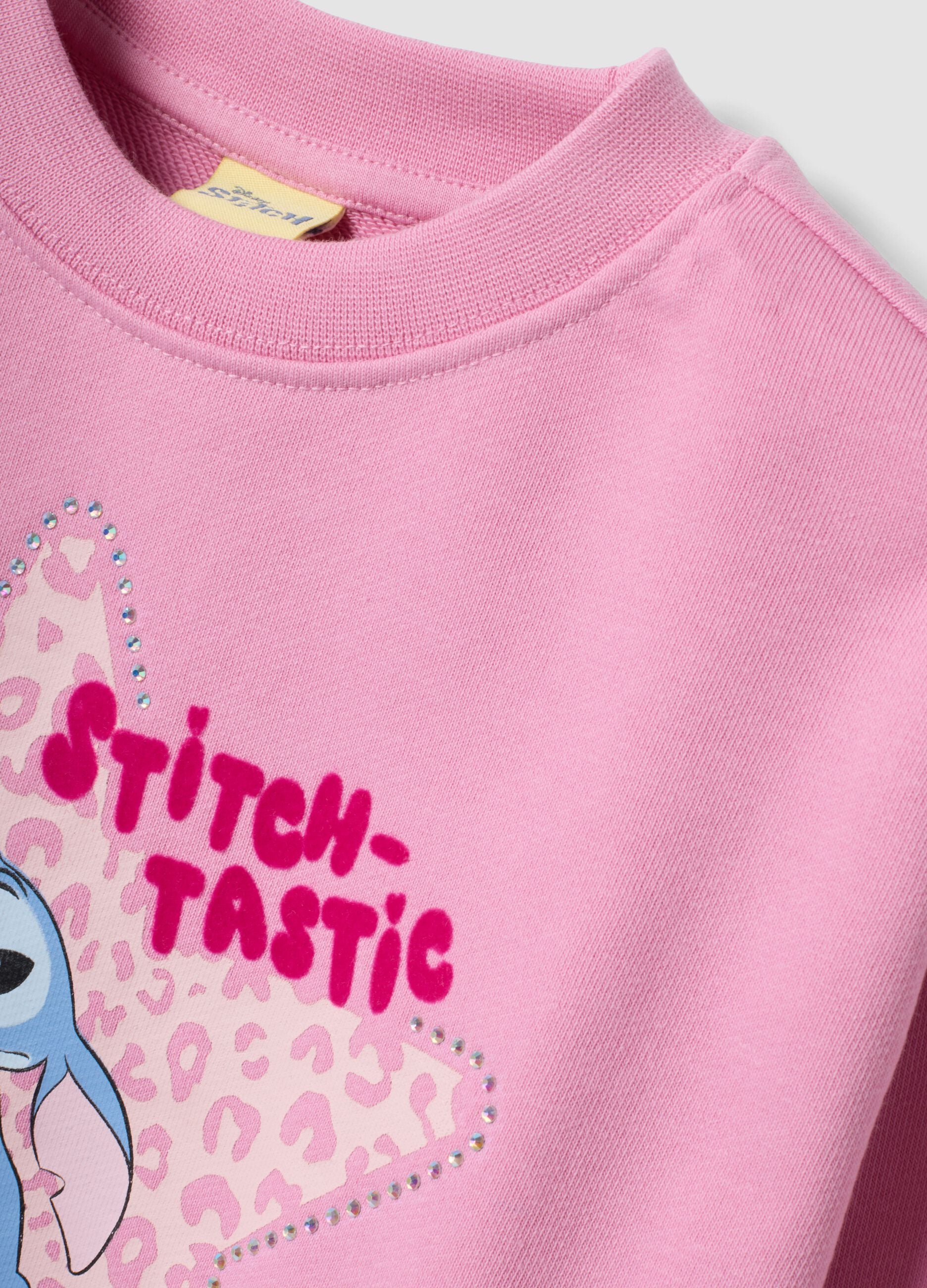 Pink cotton-blend sweatshirt with Lilo & Stitch front print for girls