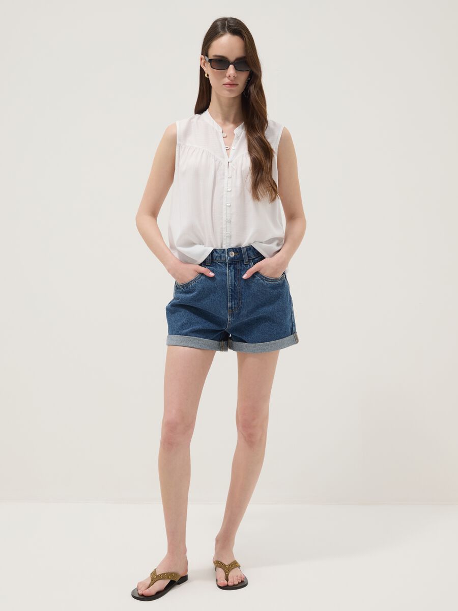 Blue pure cotton denim shorts_0