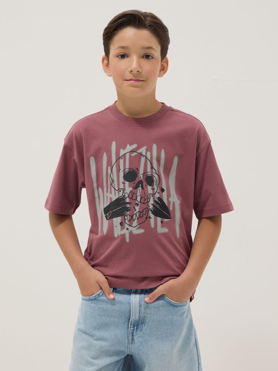 T-shirt viola a maniche corte in puro cotone_0