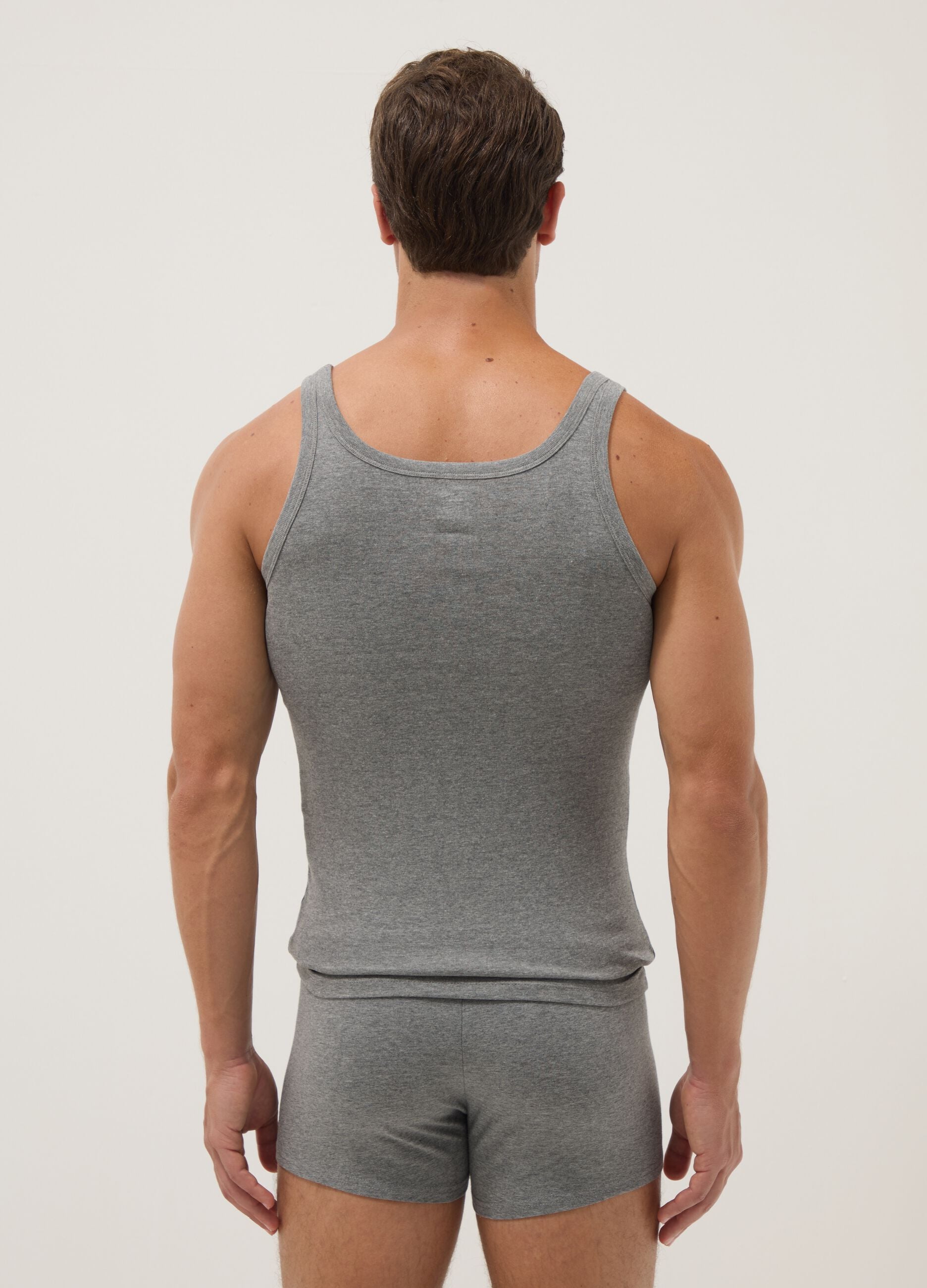 Grey pure cotton regular fit tank top