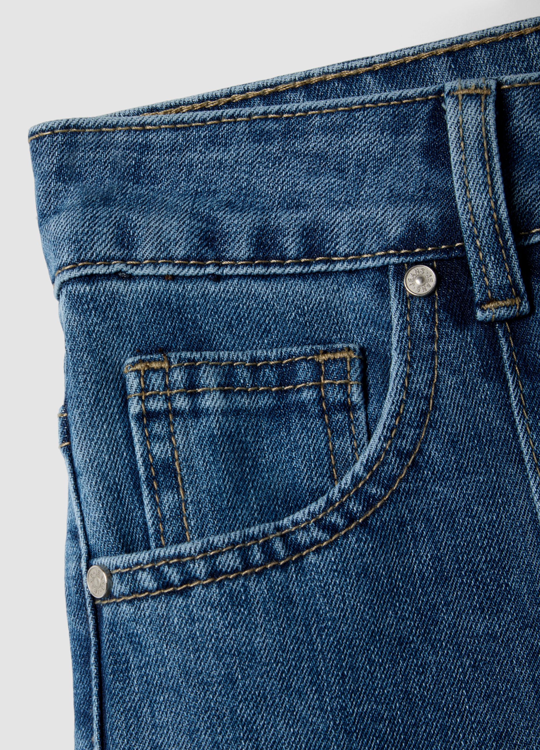 Regular fit blue stretch denim cotton blend trousers