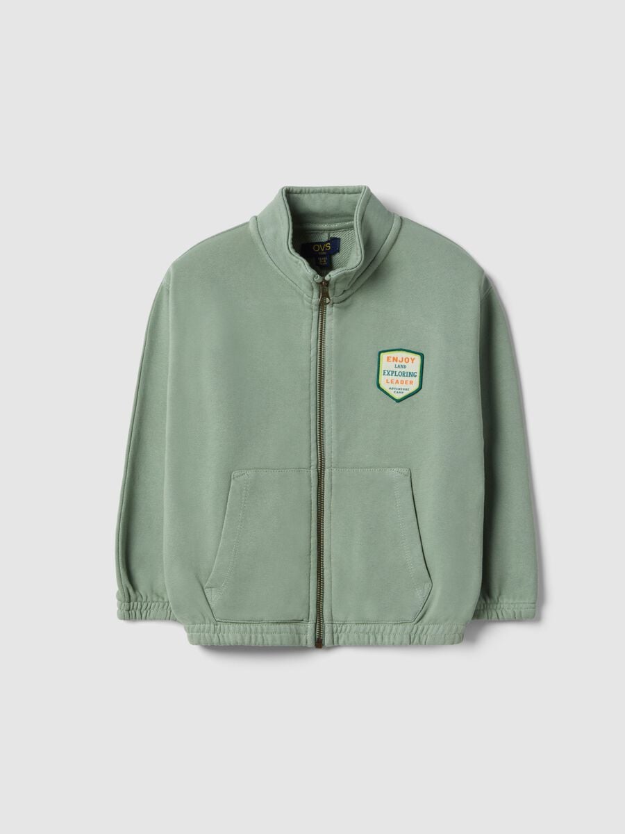 Green cotton blend kids' regular fit sweatshirt with zip and large pockets_0