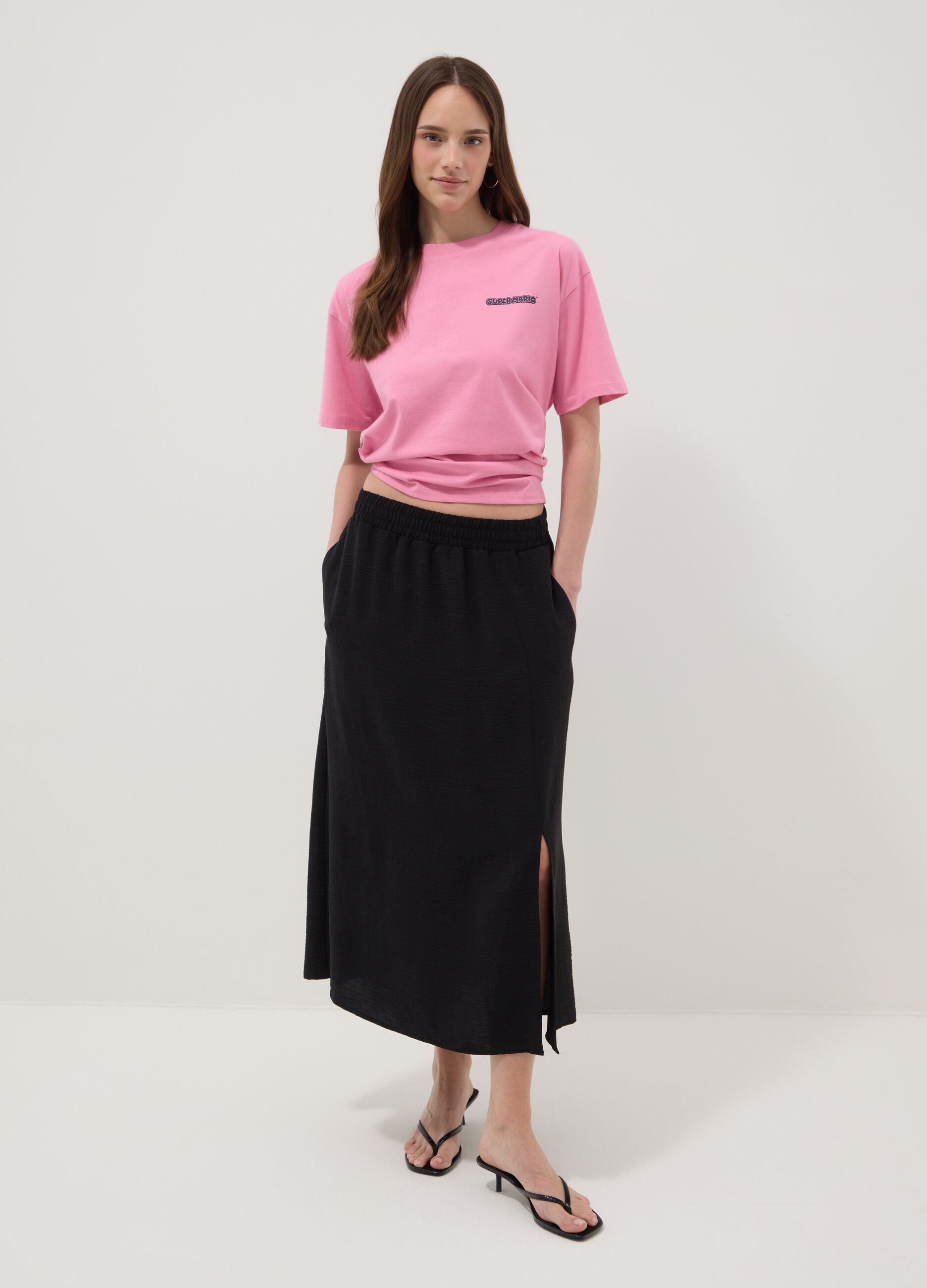 Pink short-sleeved pure cotton T-shirt