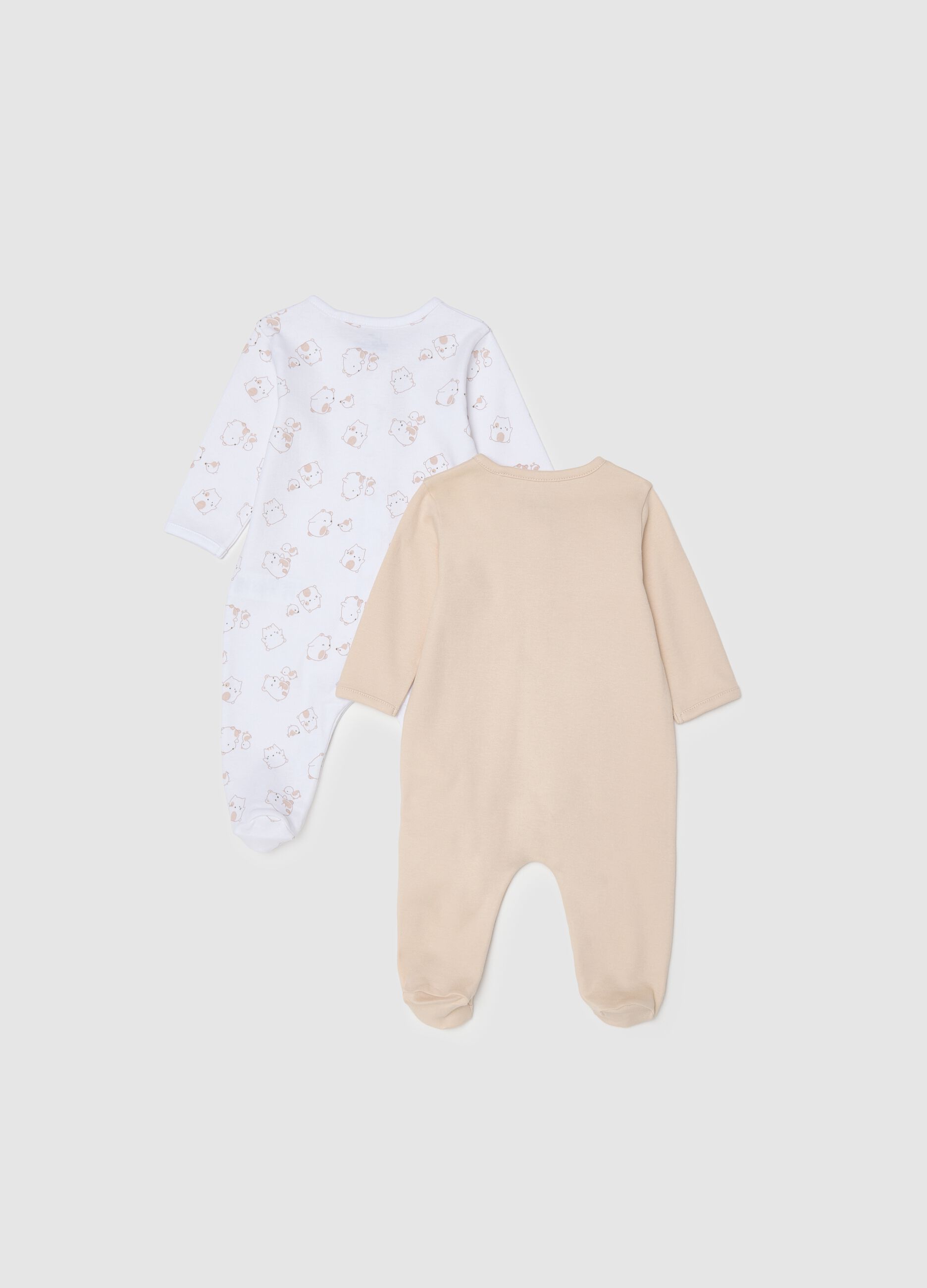 Multi-coloured pure cotton baby sleepsuits twin pack