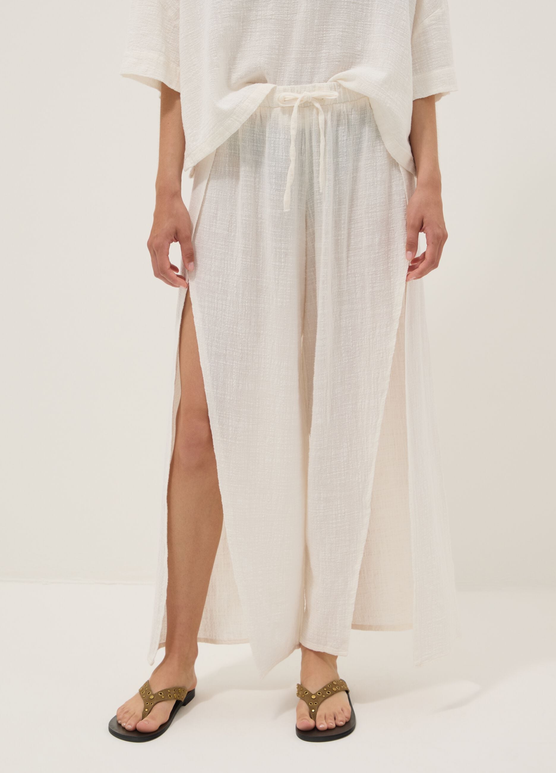 White pure cotton beach trousers