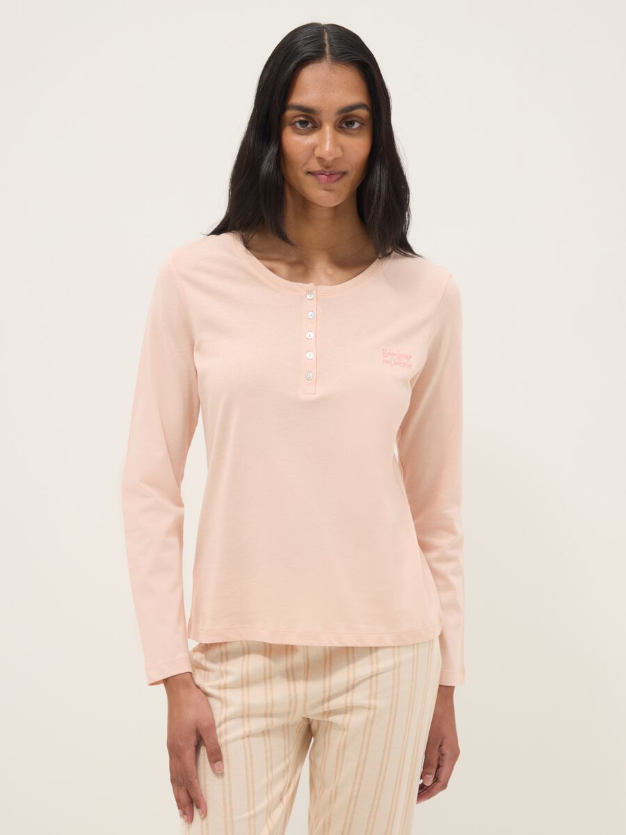 Pigiama in puro cotone rosa regular fit con scollo serafino_1