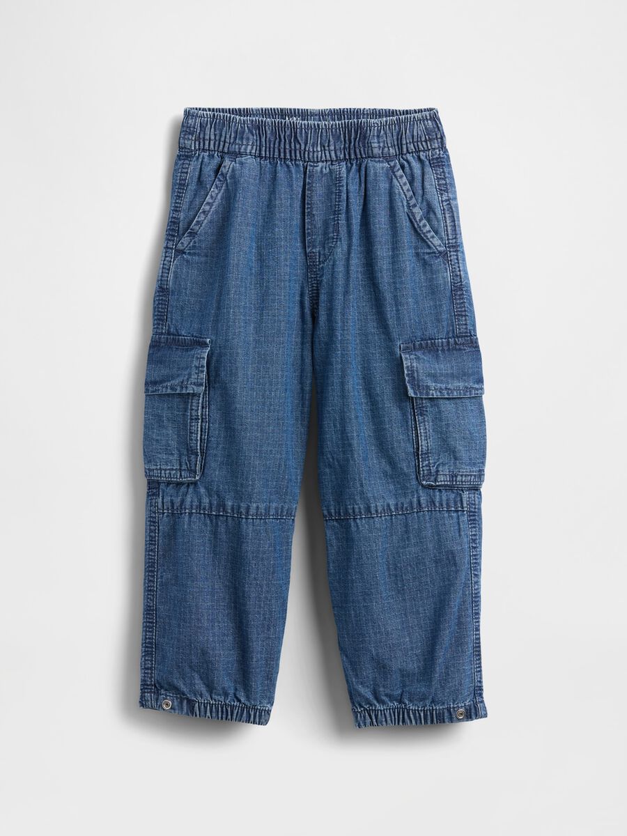 Blue cotton cargo trousers for boys_1