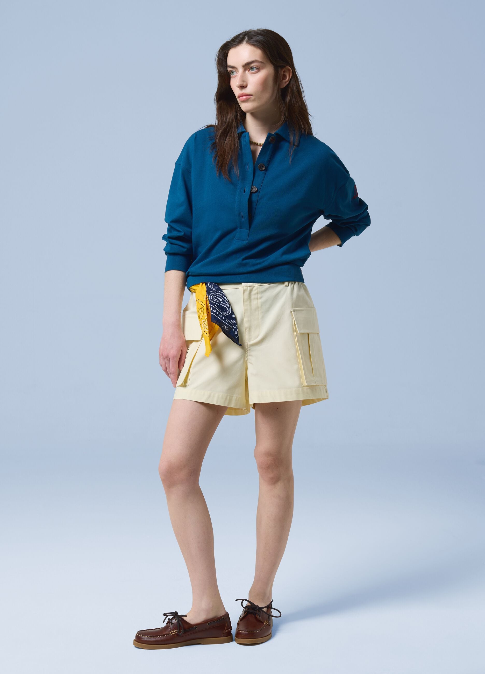 ALTAVIA SAILING blue long-sleeve polo shirt in pure cotton