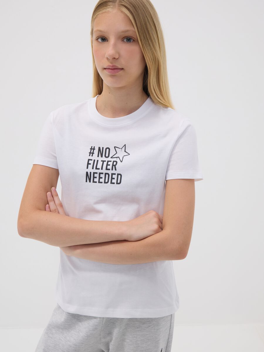 White pure organic cotton T-shirt with graphic for girls_2