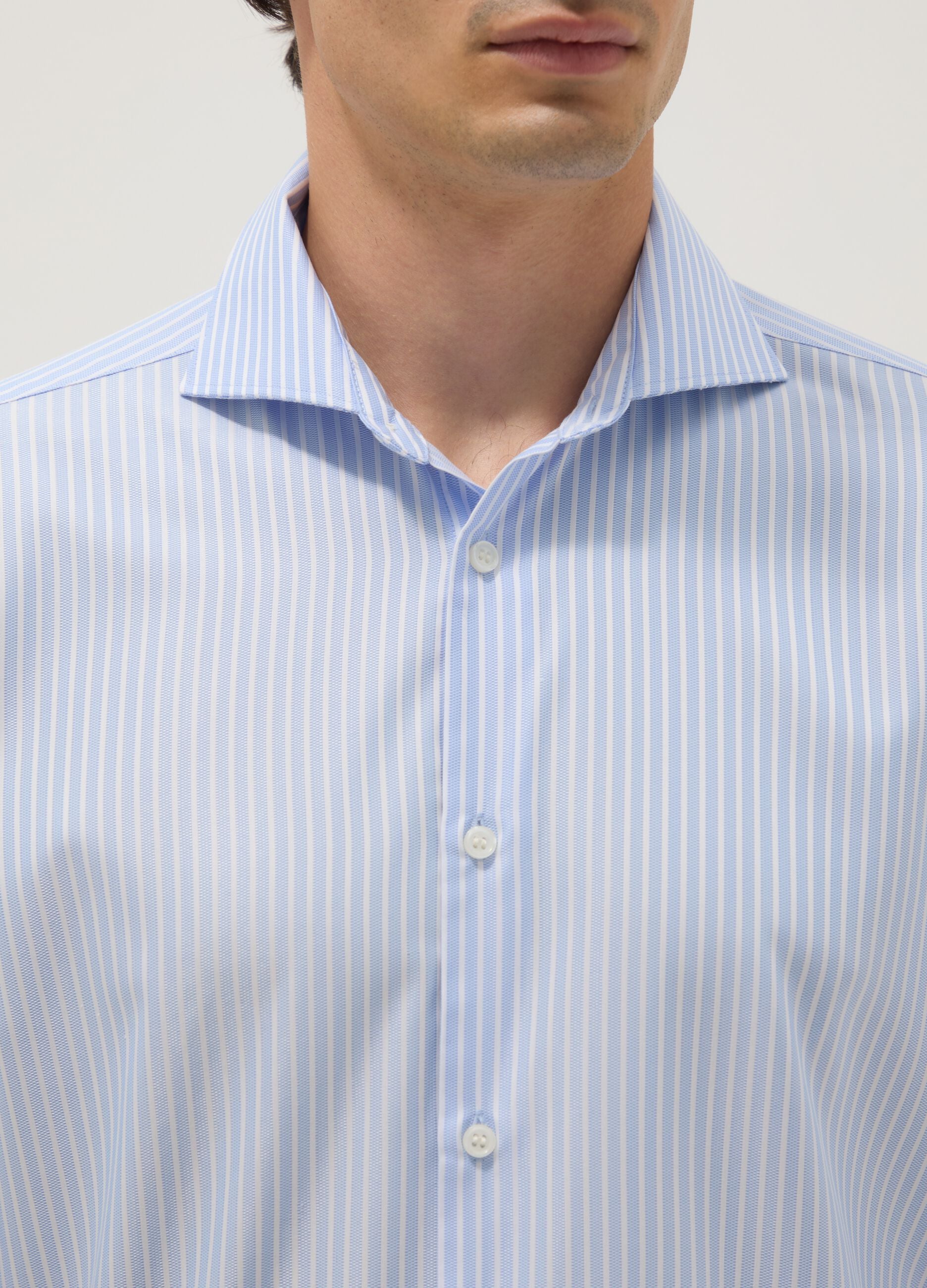 Multicolour striped slim fit shirt with French collar