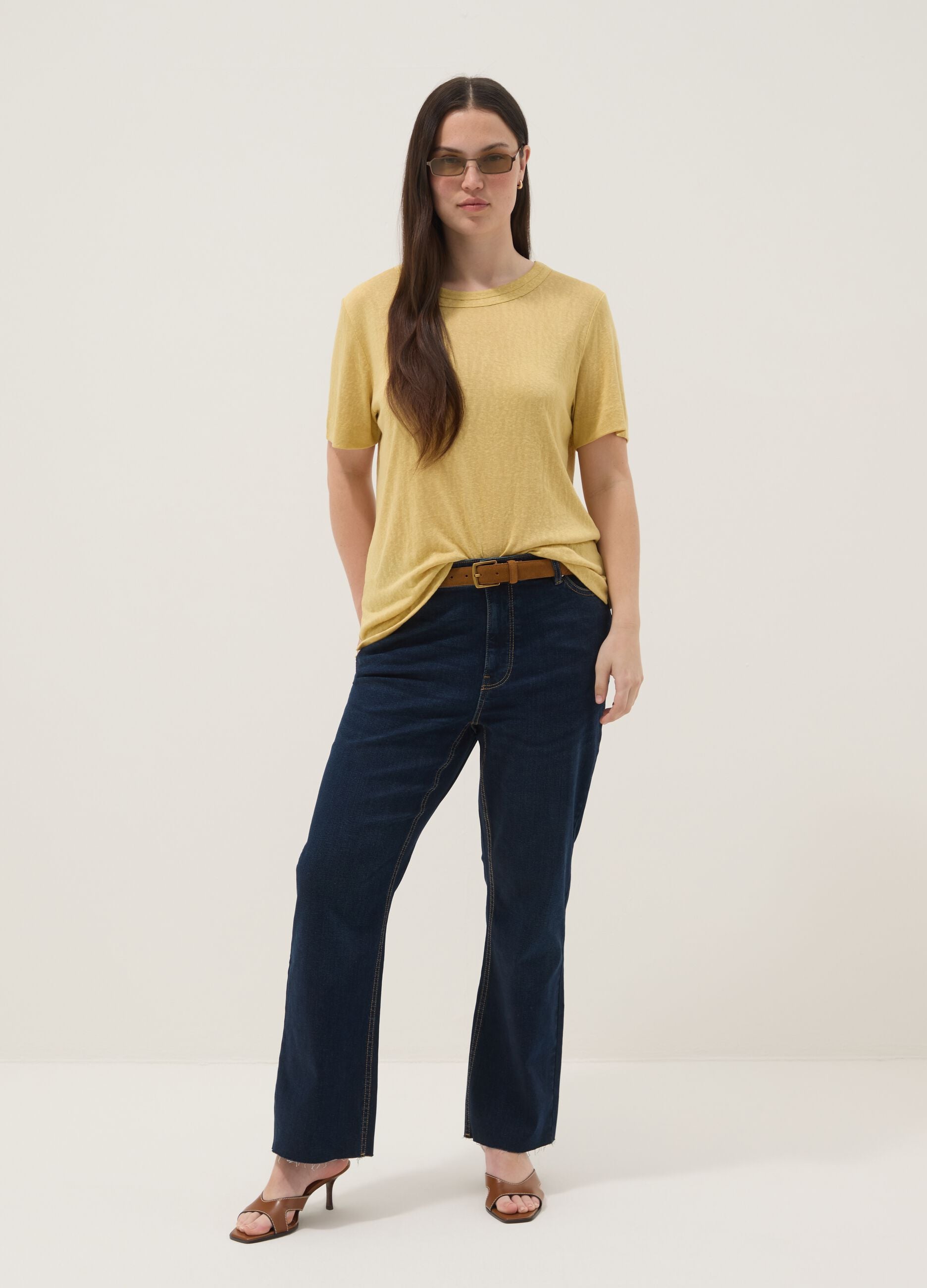 Yellow regular-fit short-sleeve viscose-blend T-shirt