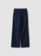 Blue pure cotton wide-leg denim trousers with drawstring_5
