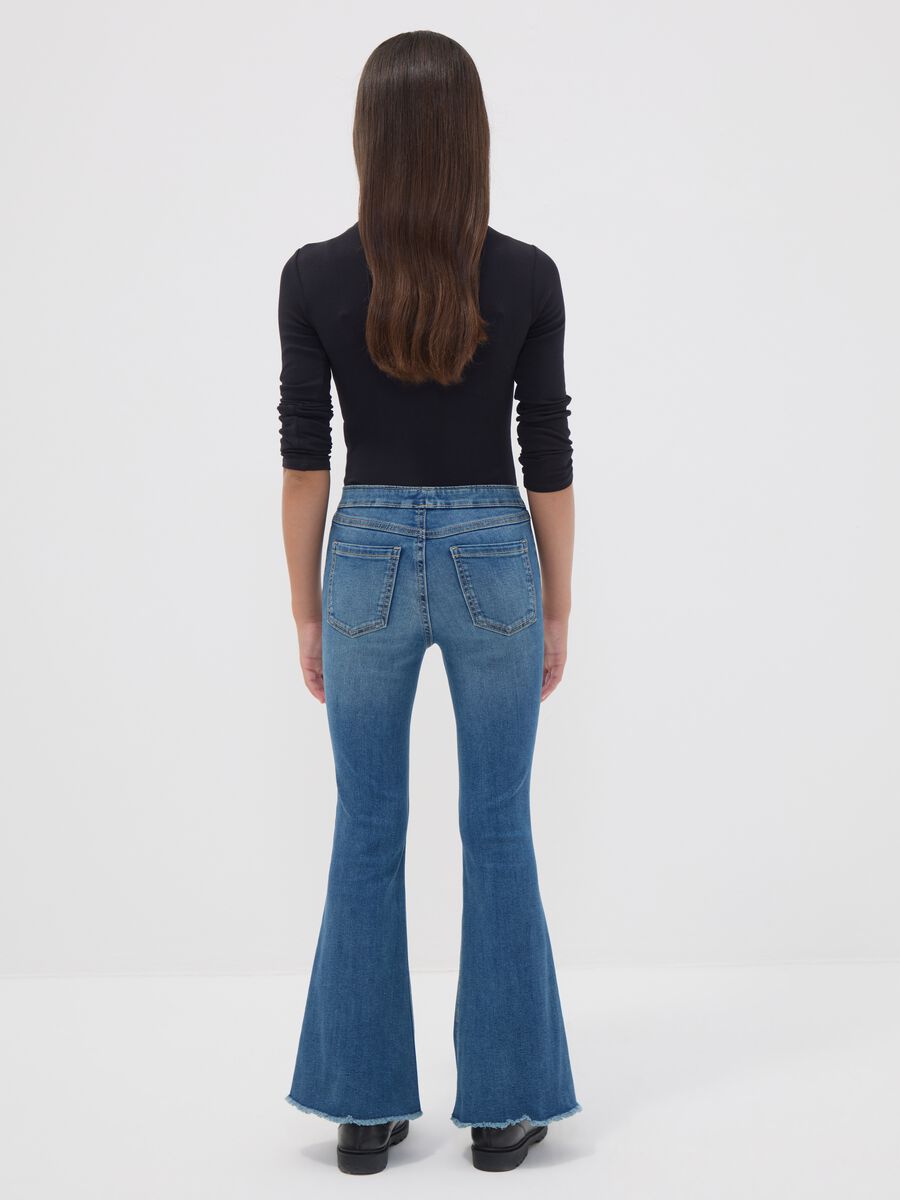 Girls&rsquo; blue flared jeggings in stretch cotton and viscose_1