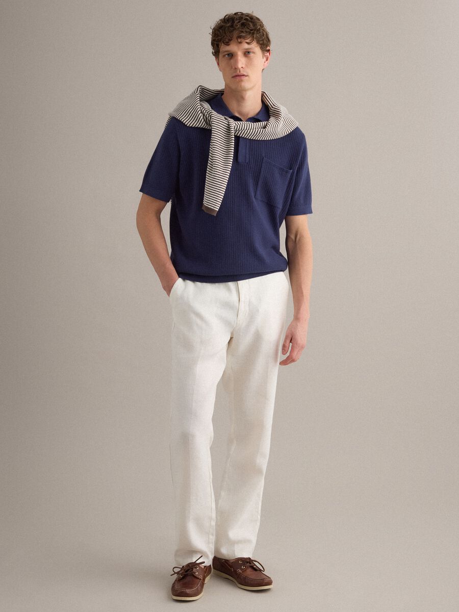 Polo blu in puro cotone con taschino regular fit_2