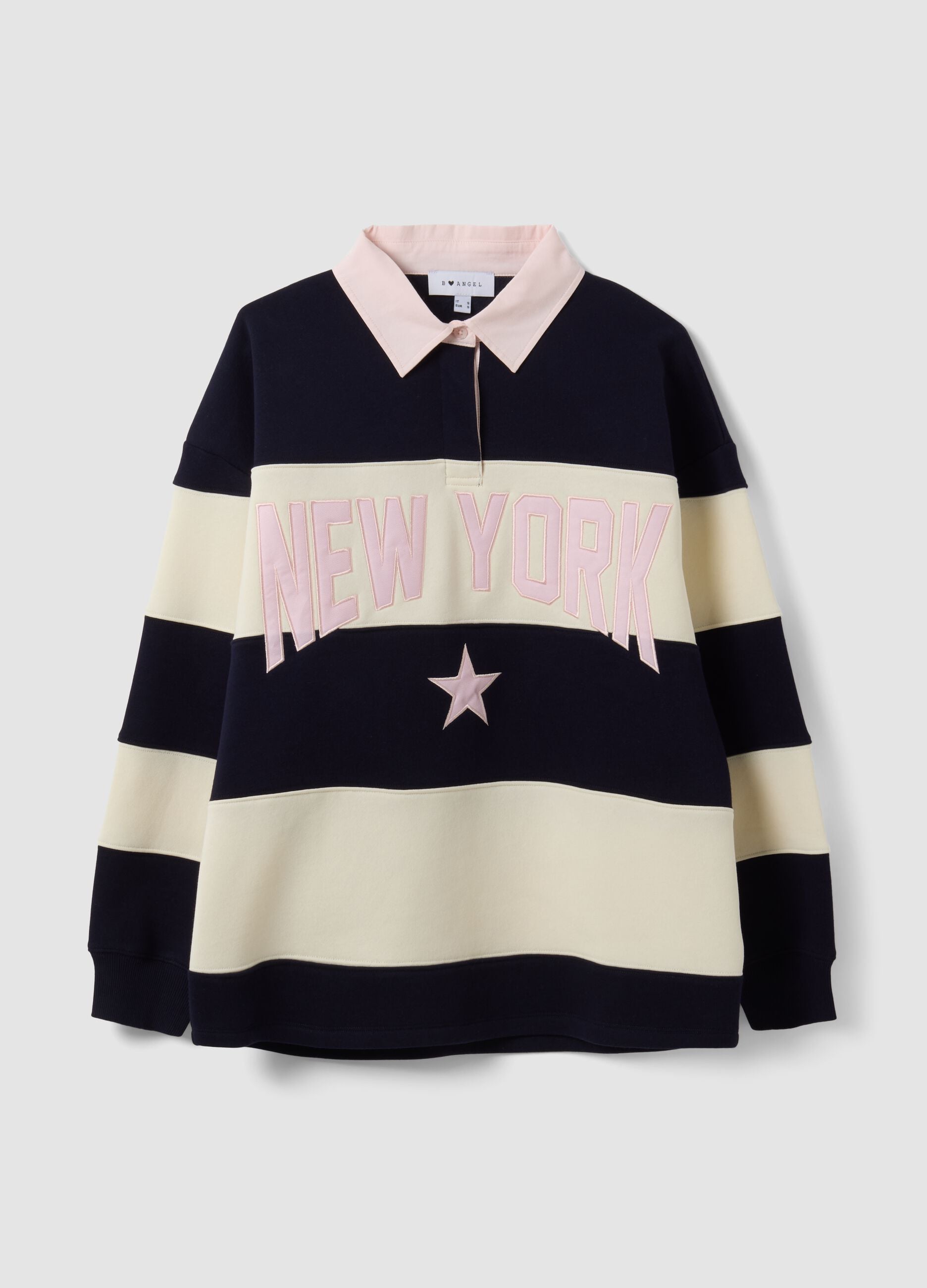 Blue striped cotton-blend sweatshirt with collar, relaxed fit