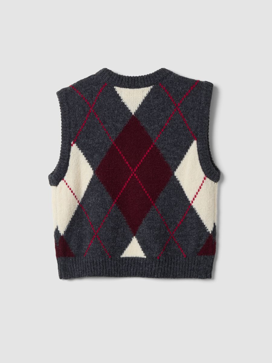 Grey jacquard wool-blend crew-neck gilet, regular fit_2