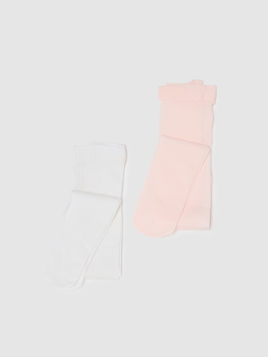 White and Pink Tights Twin Pack for Girls_0