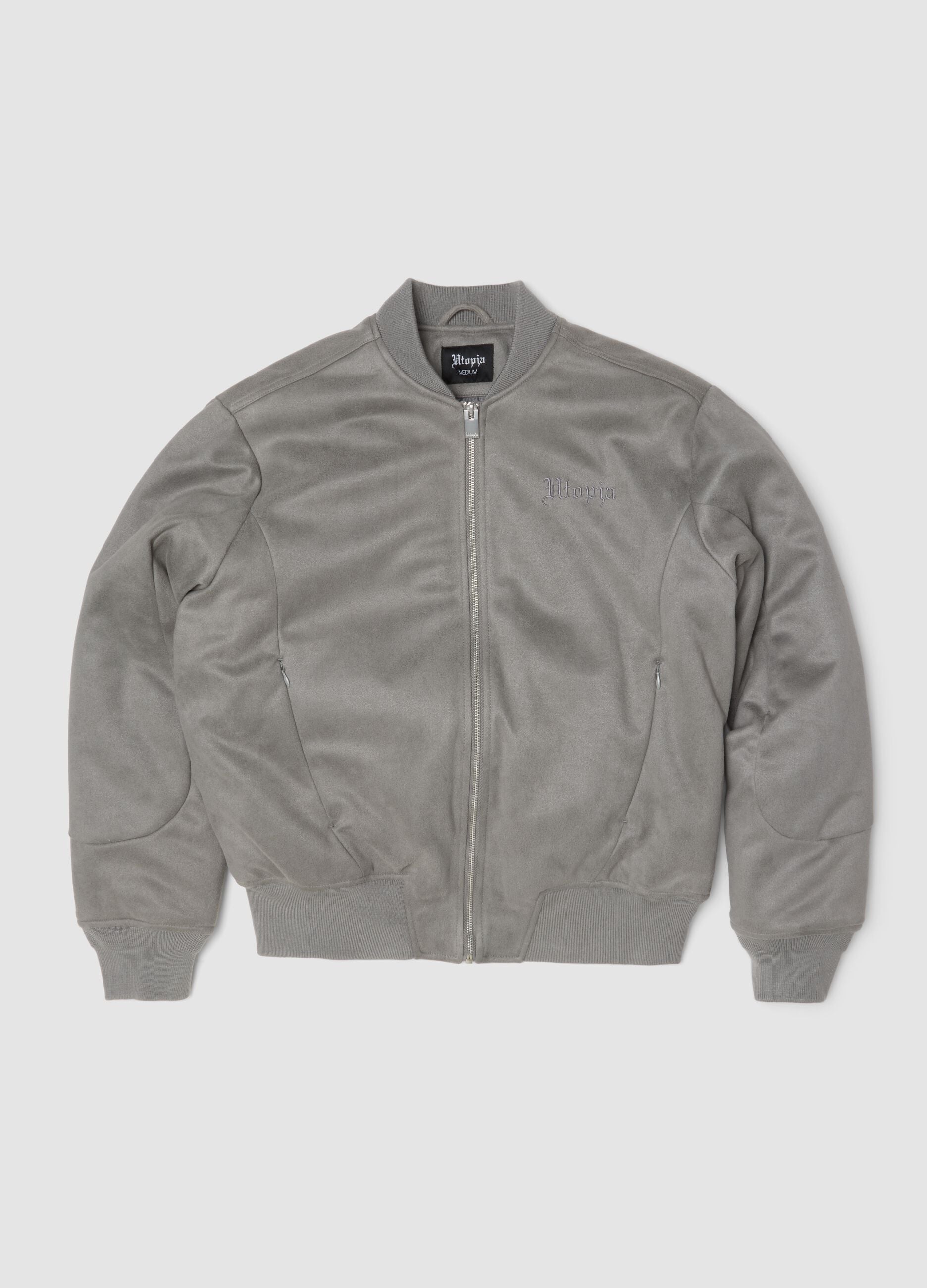 Faux Suede Bomber Jacket Light Grey