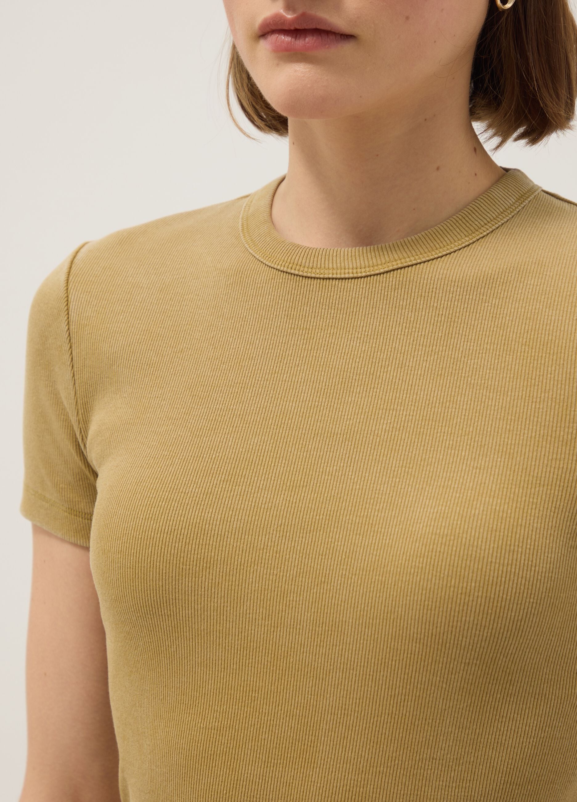 Fitted Yellow Stretch Cotton T-shirt