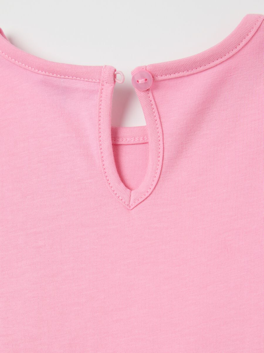 Girls&rsquo; pink dress in 100% cotton with puff sleeves_3