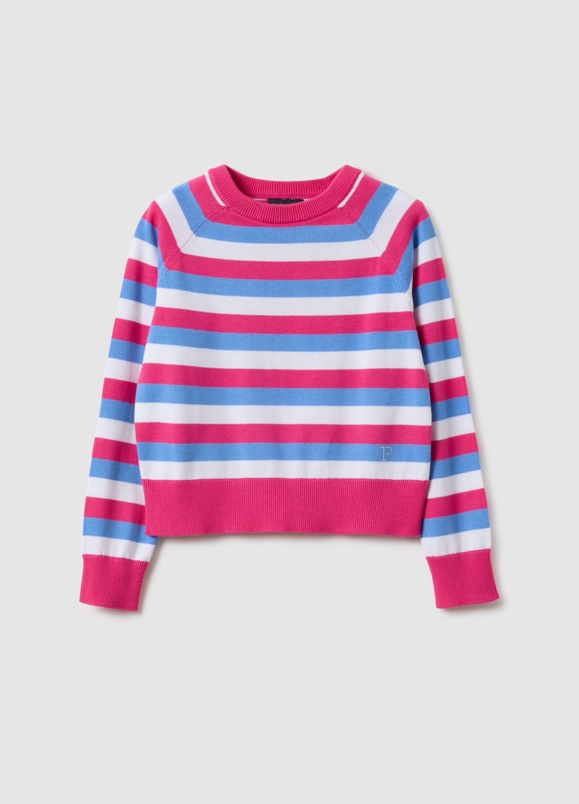 Girls' regular fit multicoloured striped pure cotton pullover