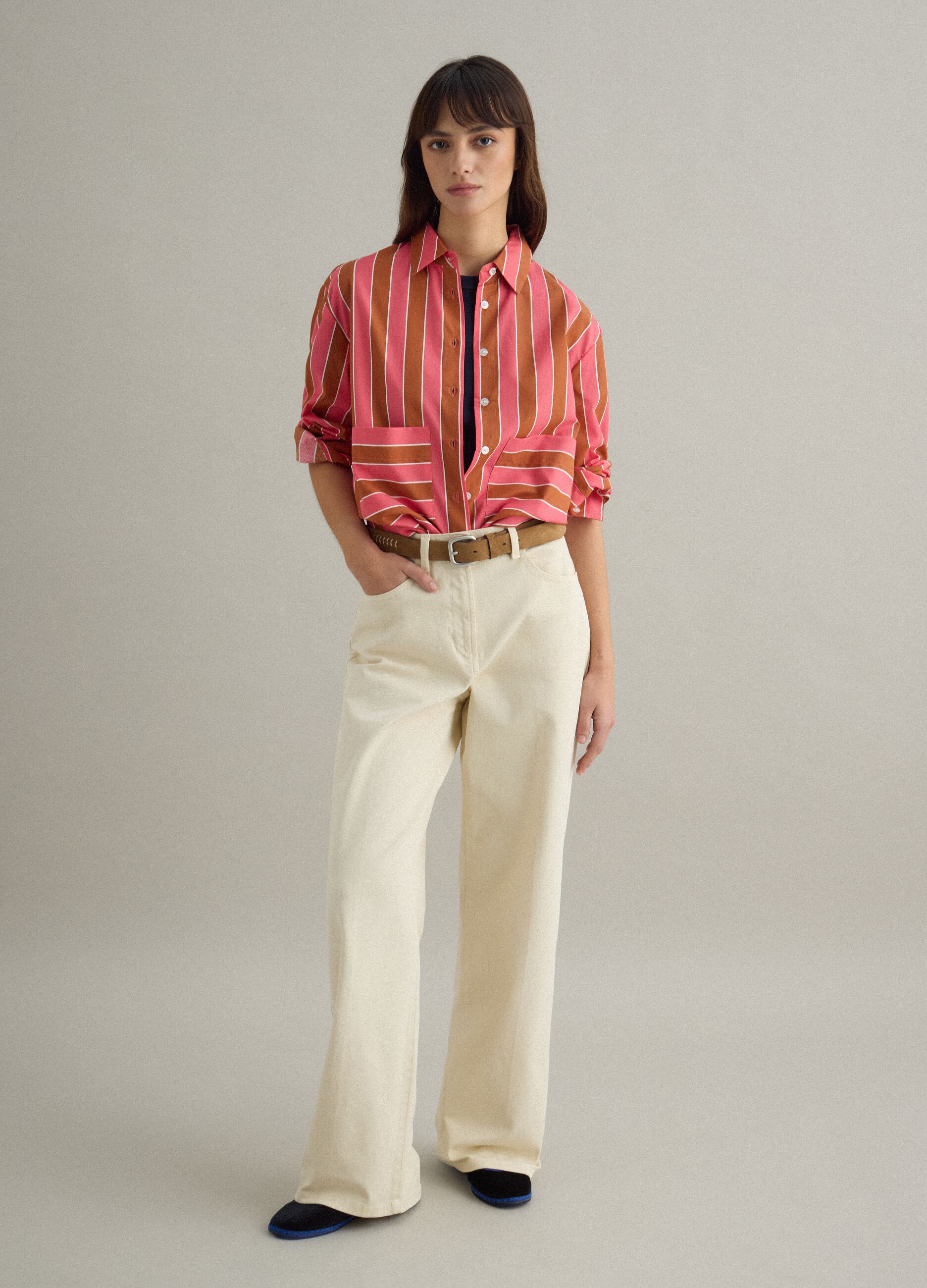 Regular fit multicolour striped cotton blend shirt