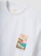 White pure cotton T-shirt with applied print, regular fit_5