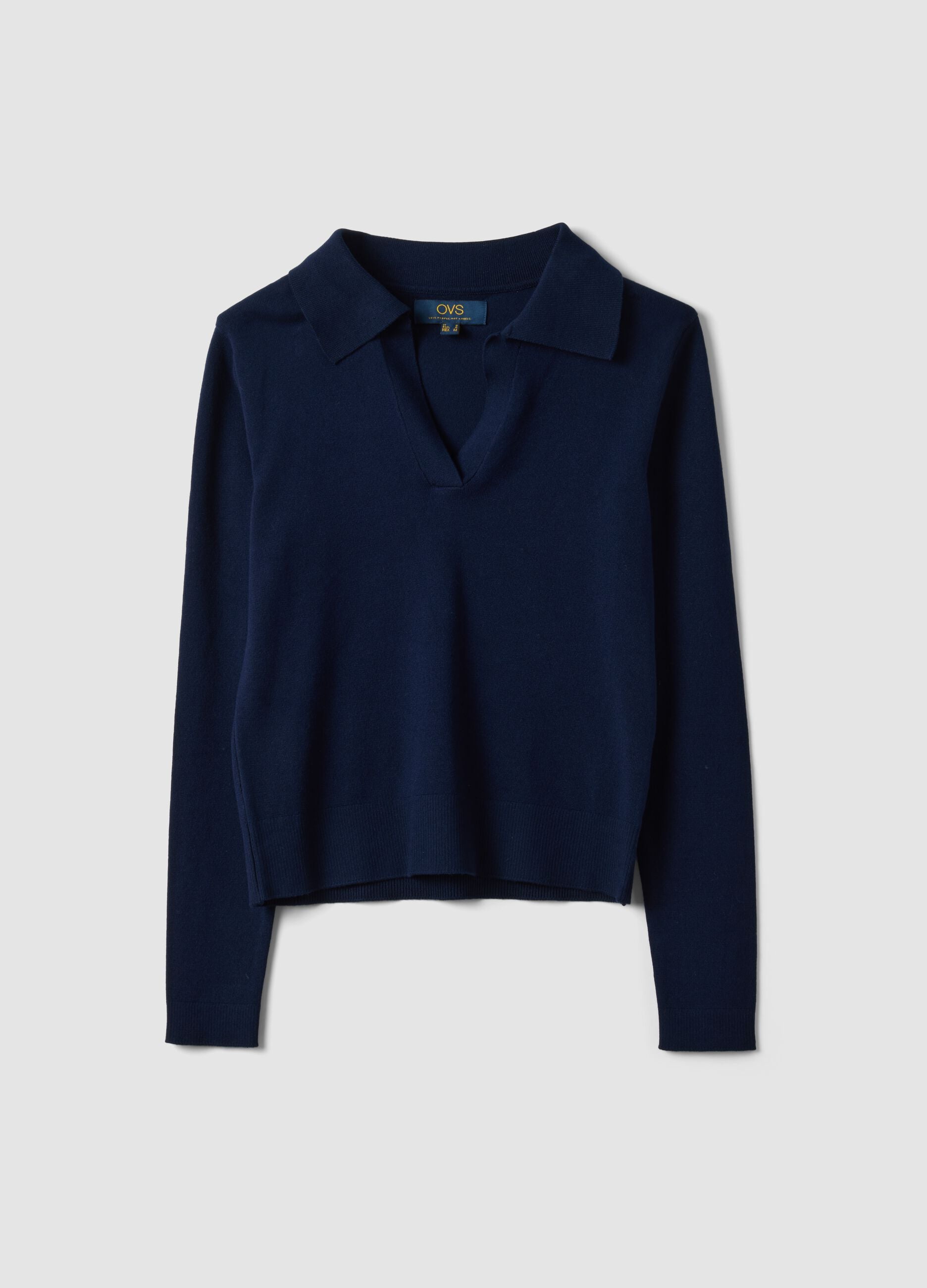Blue viscose-blend polo-collar jumper, regular fit