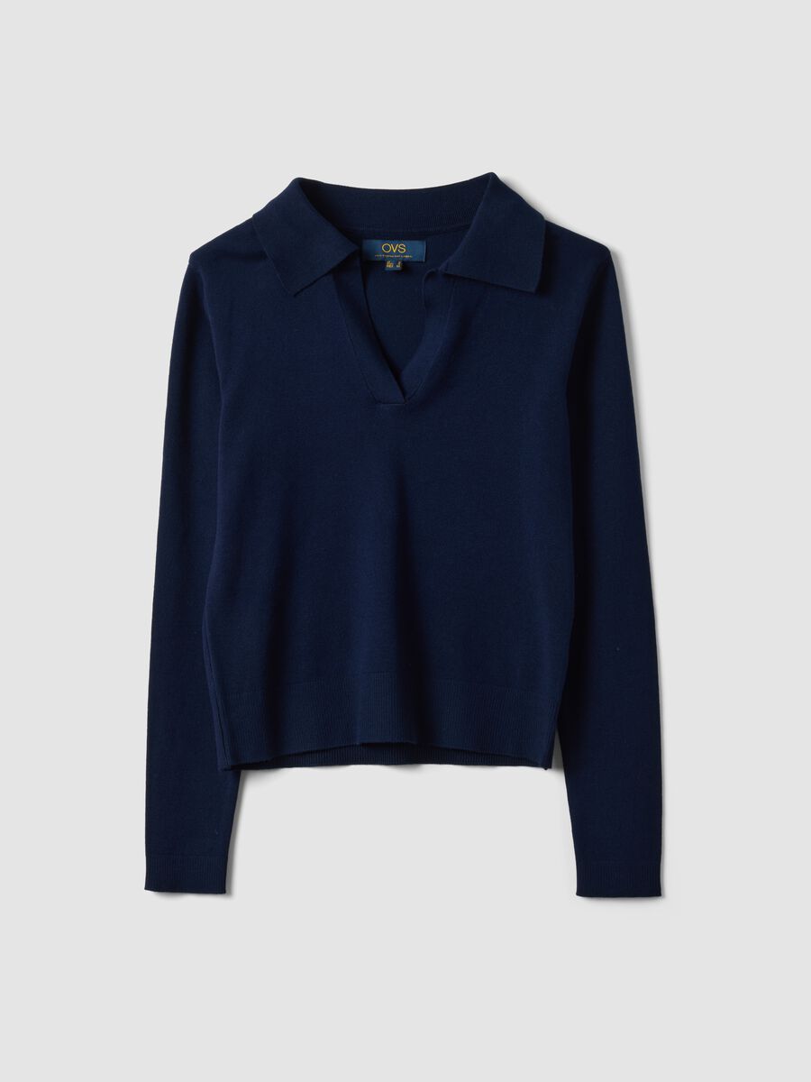 Blue viscose-blend polo-collar jumper, regular fit_4