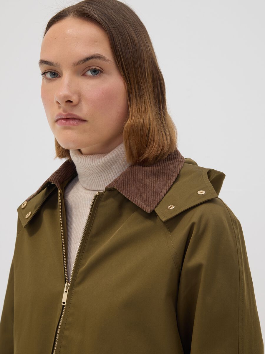 Green cotton-blend parka jacket with hood and ribbed collar_2