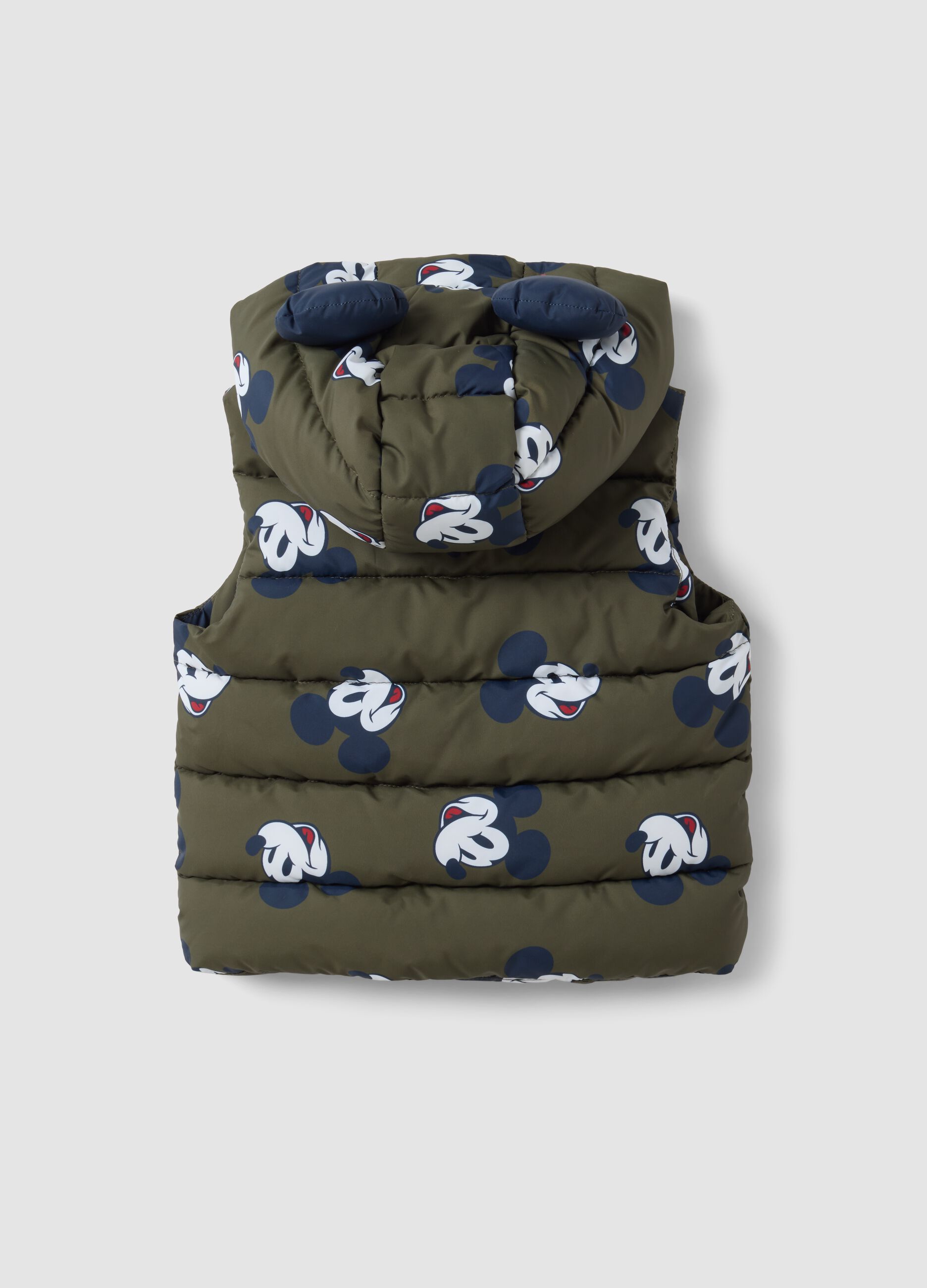 Green padded hooded gilet with Mickey print for boys