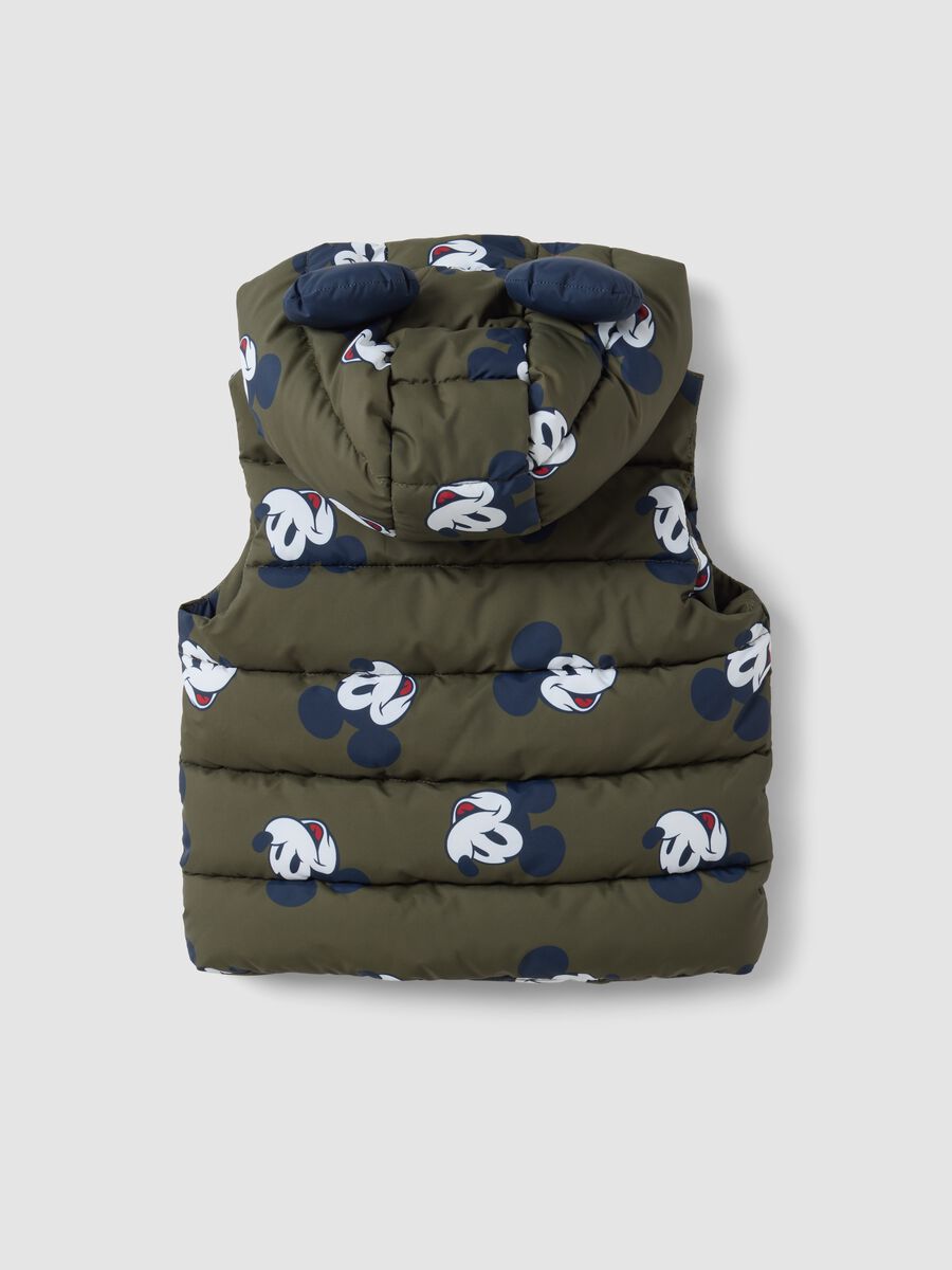 Gilet verde imbottito con cappuccio e stampa Mickey per bimbo_1