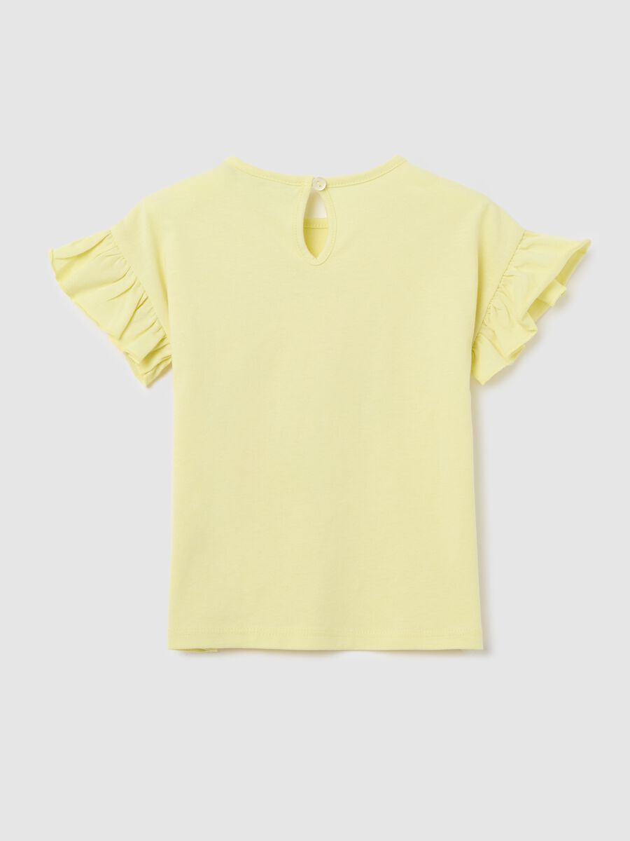 T-shirt gialla in cotone con stampa e volant _1