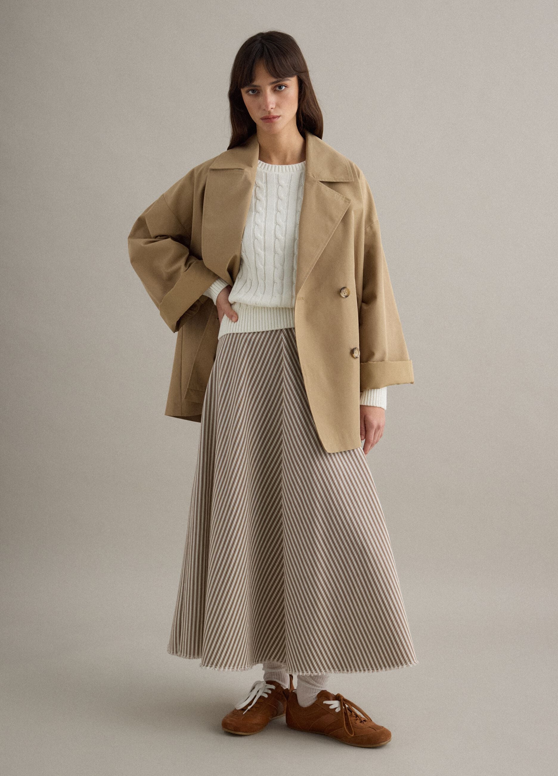 High-waisted skirt in pure cotton with multicolour stripes