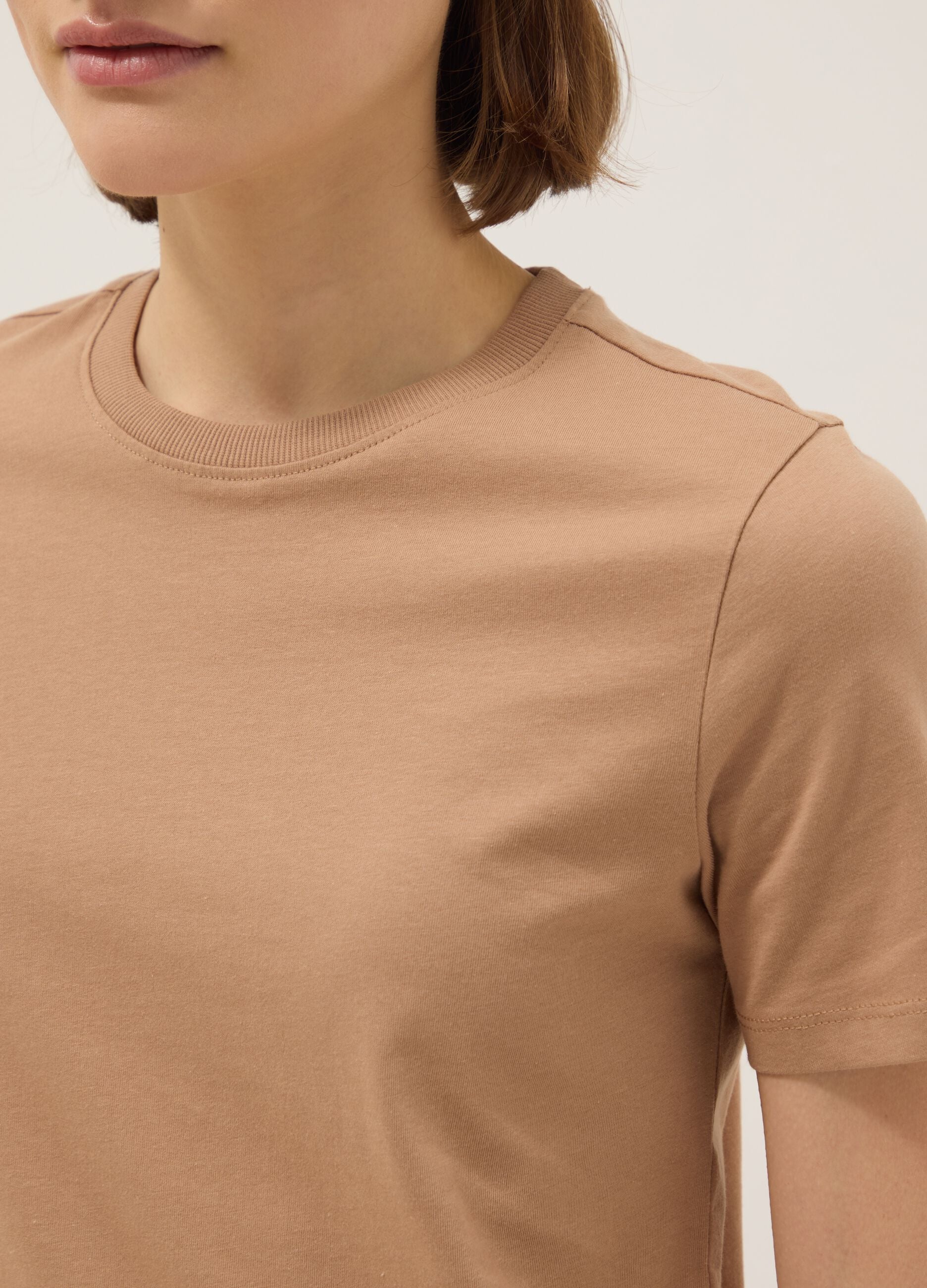 Brown pure cotton crew neck t-shirt regular fit