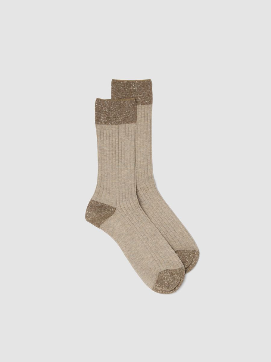 Calzini in cotone elasticizzato beige a coste_0