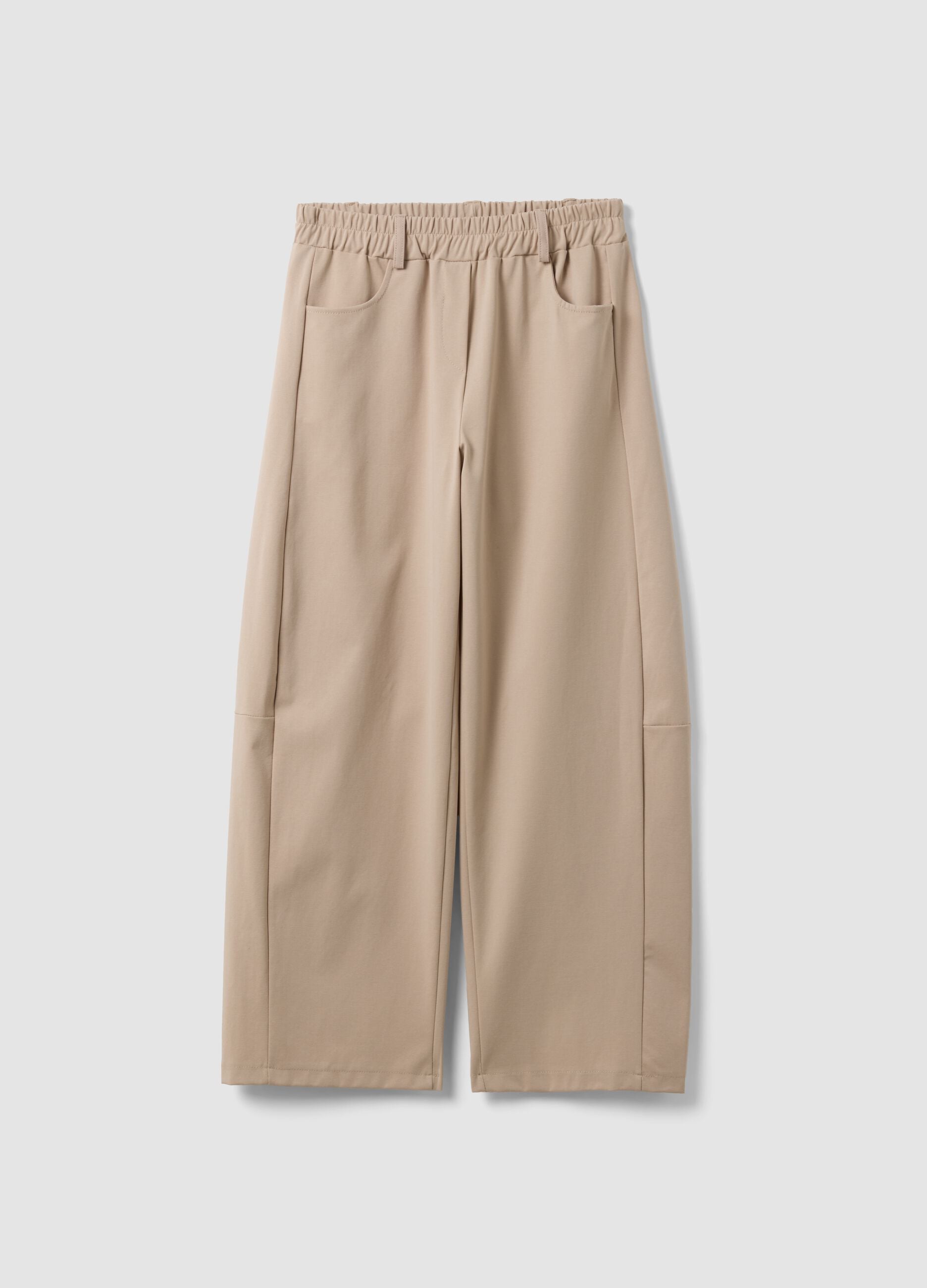 Beige wide-leg trousers in stretch cotton