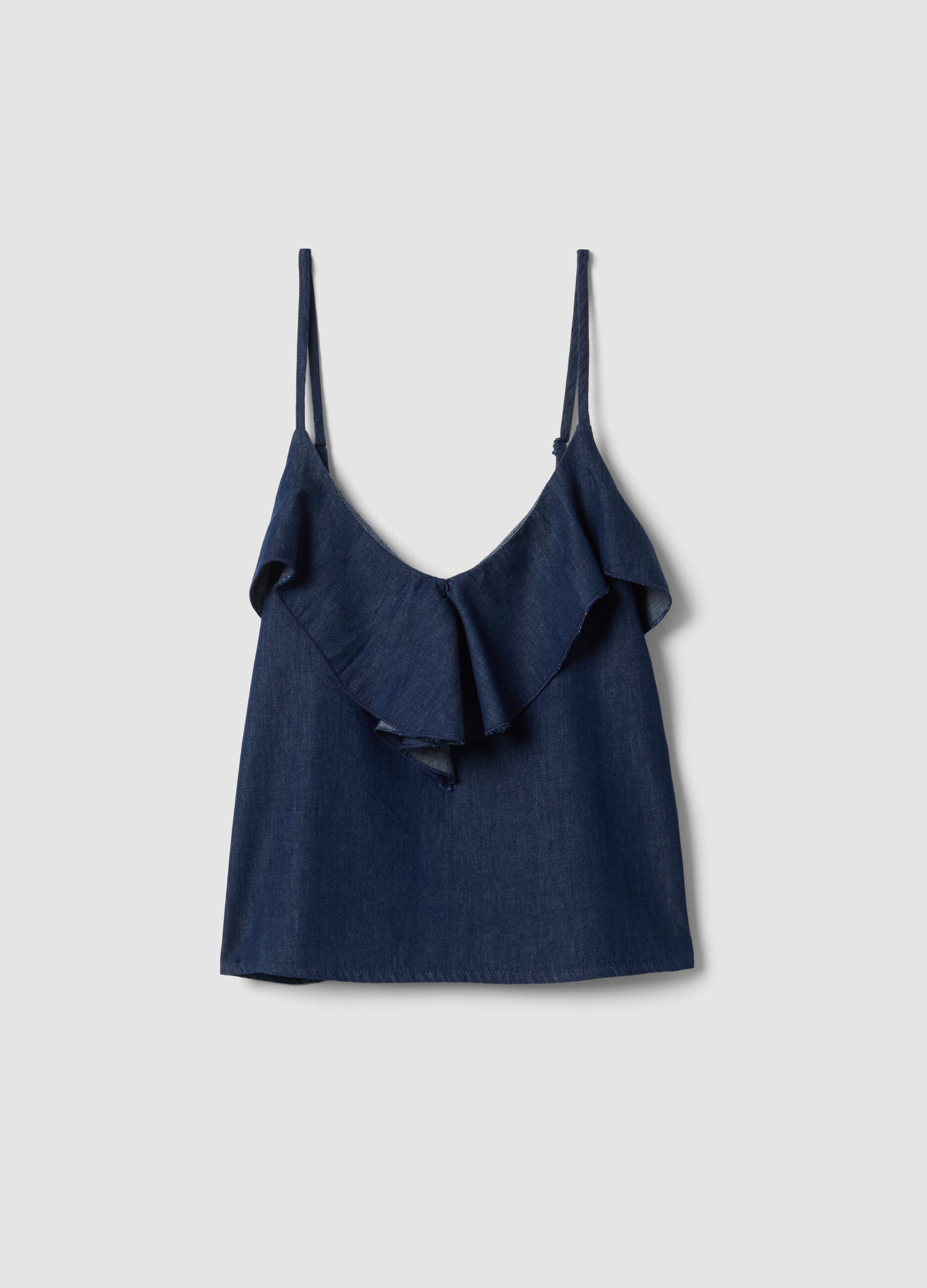 Blue pure cotton top with ruffle