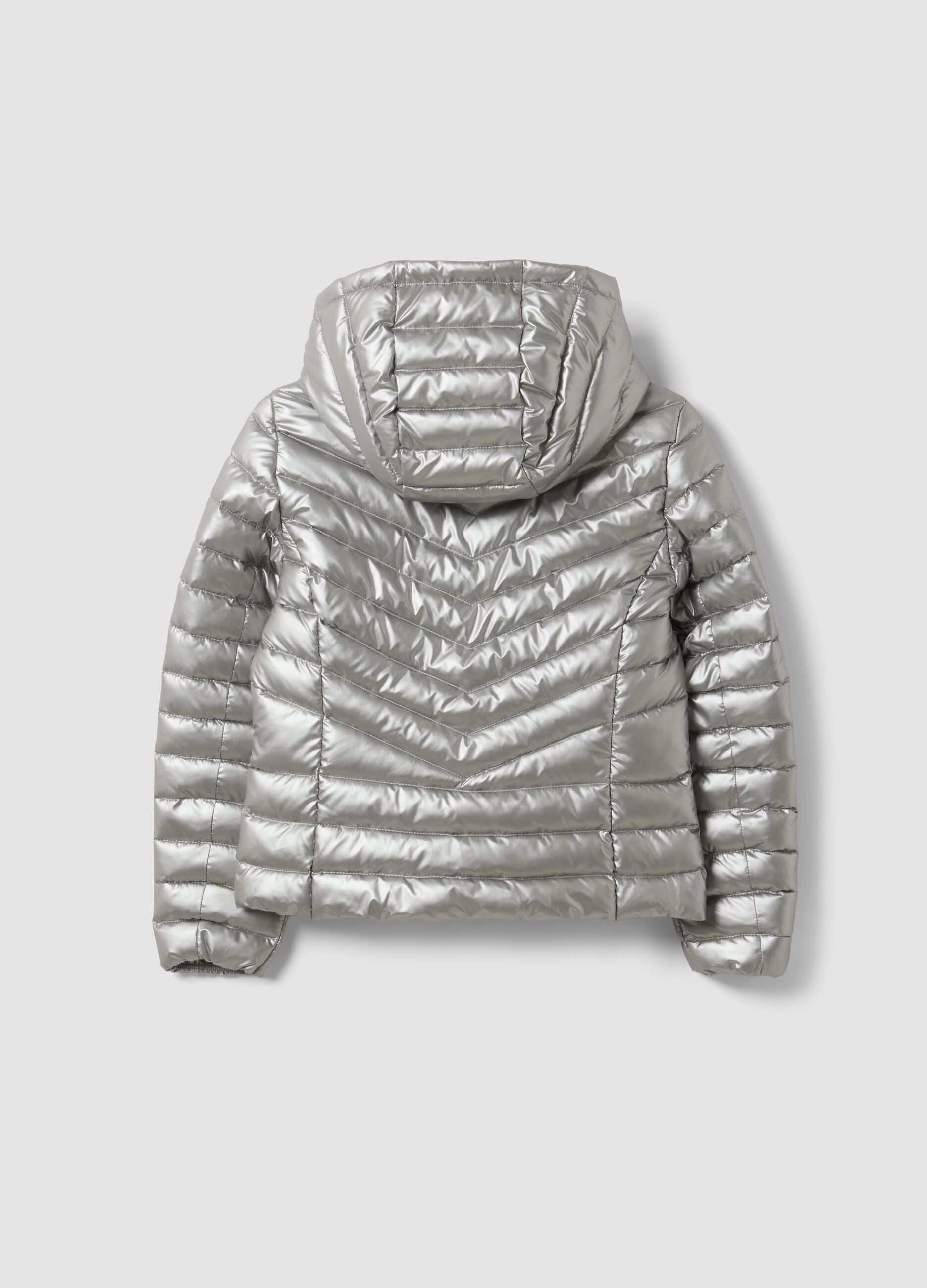 Grey Ultralight Padded Hooded Zip Jacket for Girls
