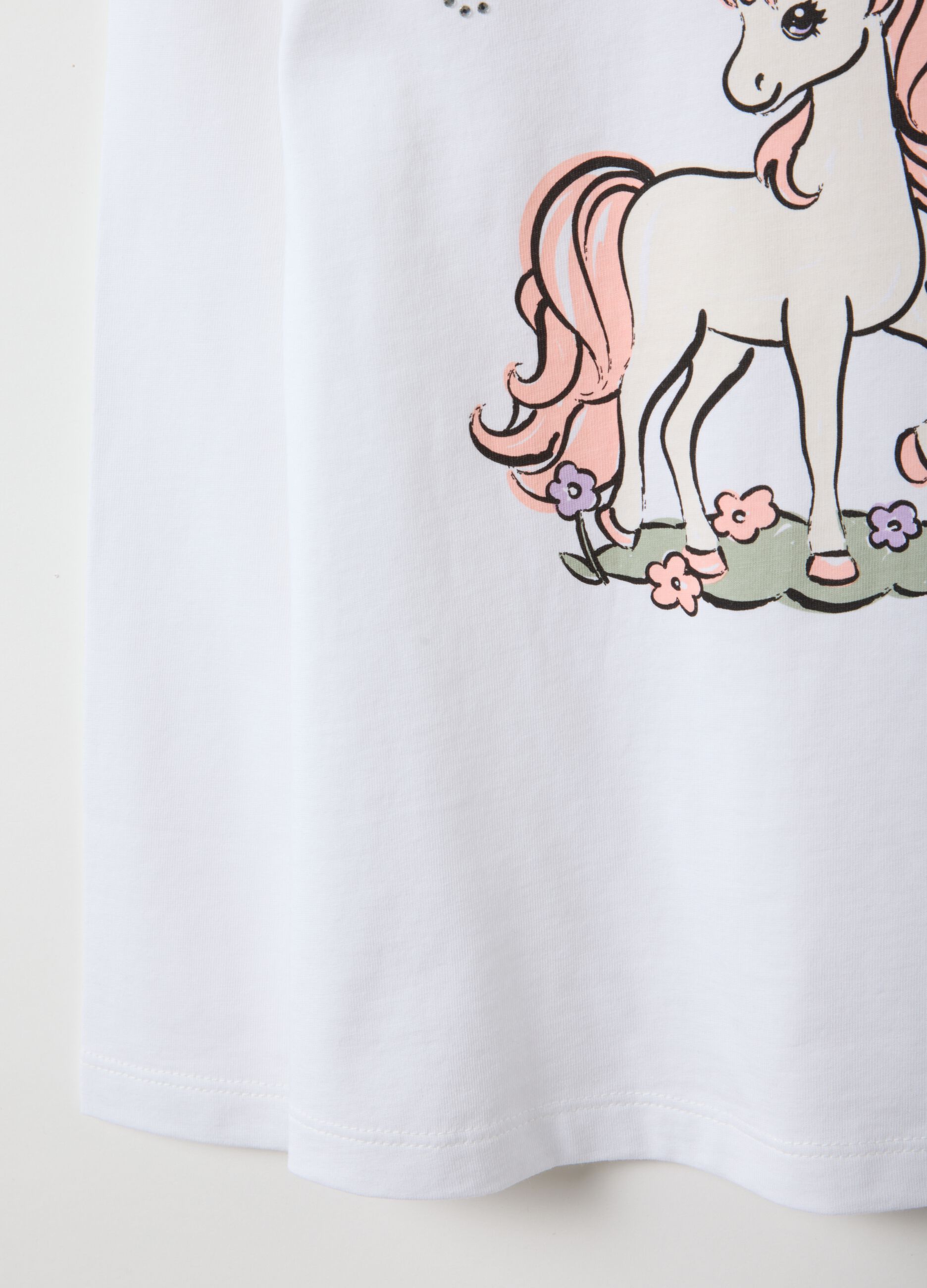 Girls' Regular Fit White Pure Cotton T-Shirt with Print
