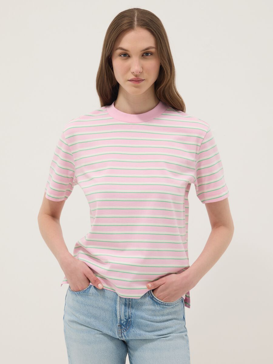 Pink striped pure cotton T-shirt_1