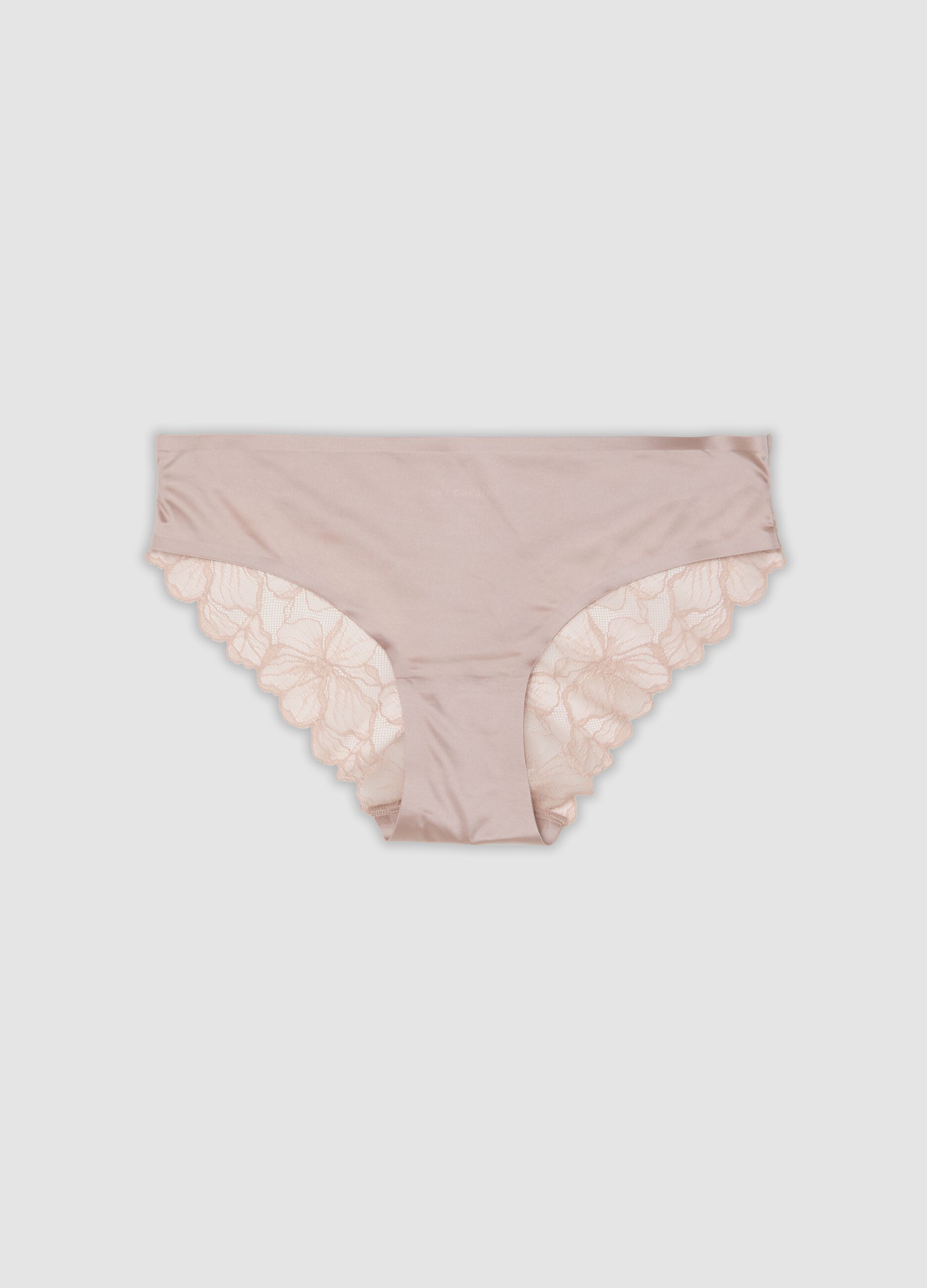Pink stretch microfibre briefs with lace