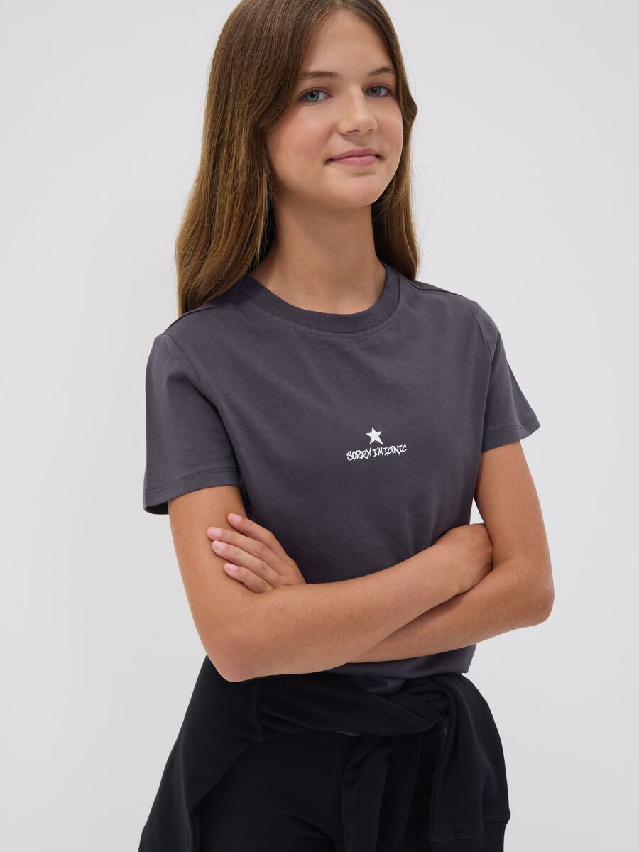 Grey pure organic cotton T-shirt with front and back print for girls_0