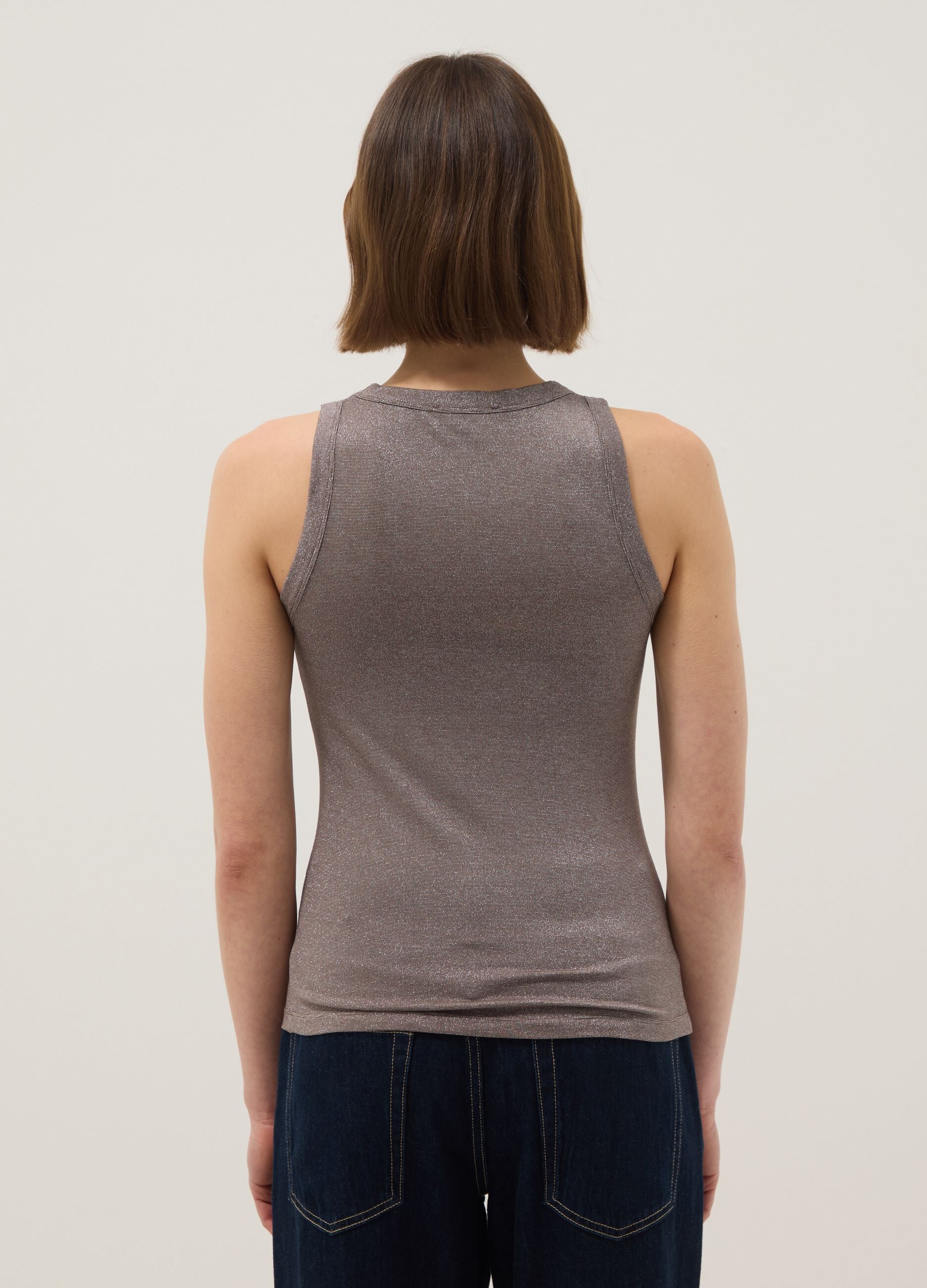 Grey sparkly regular fit top with thin straps