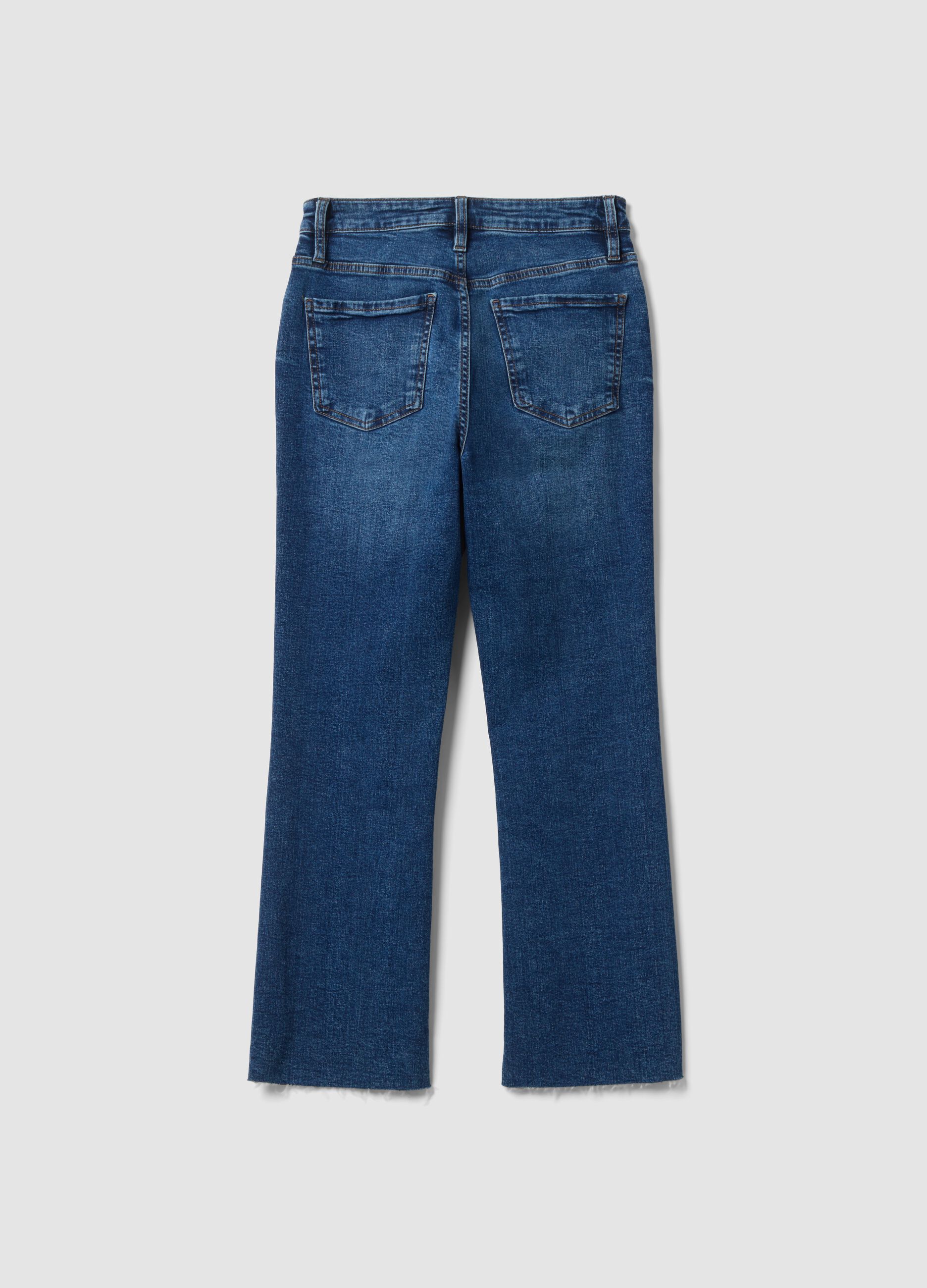 Blue stretch cotton denim flare jeans